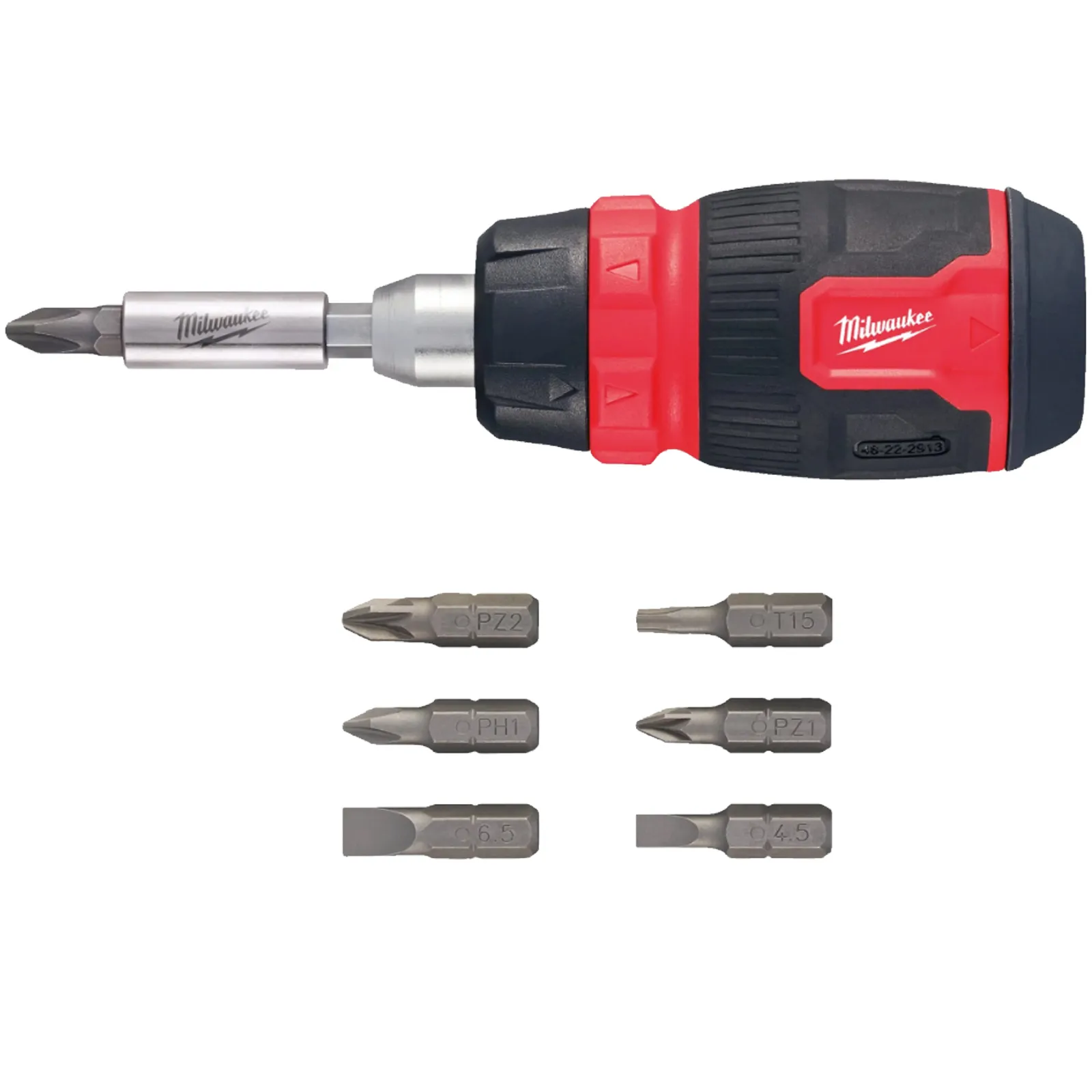 Giravite Multiuso 8 in 1 a Cricchetto MILWAUKEE Inserti per Avvitatura 1/4″ e Prolunga Bit Storage Multi-Bit Screwdriver articolo 4932480581 - immagine 3