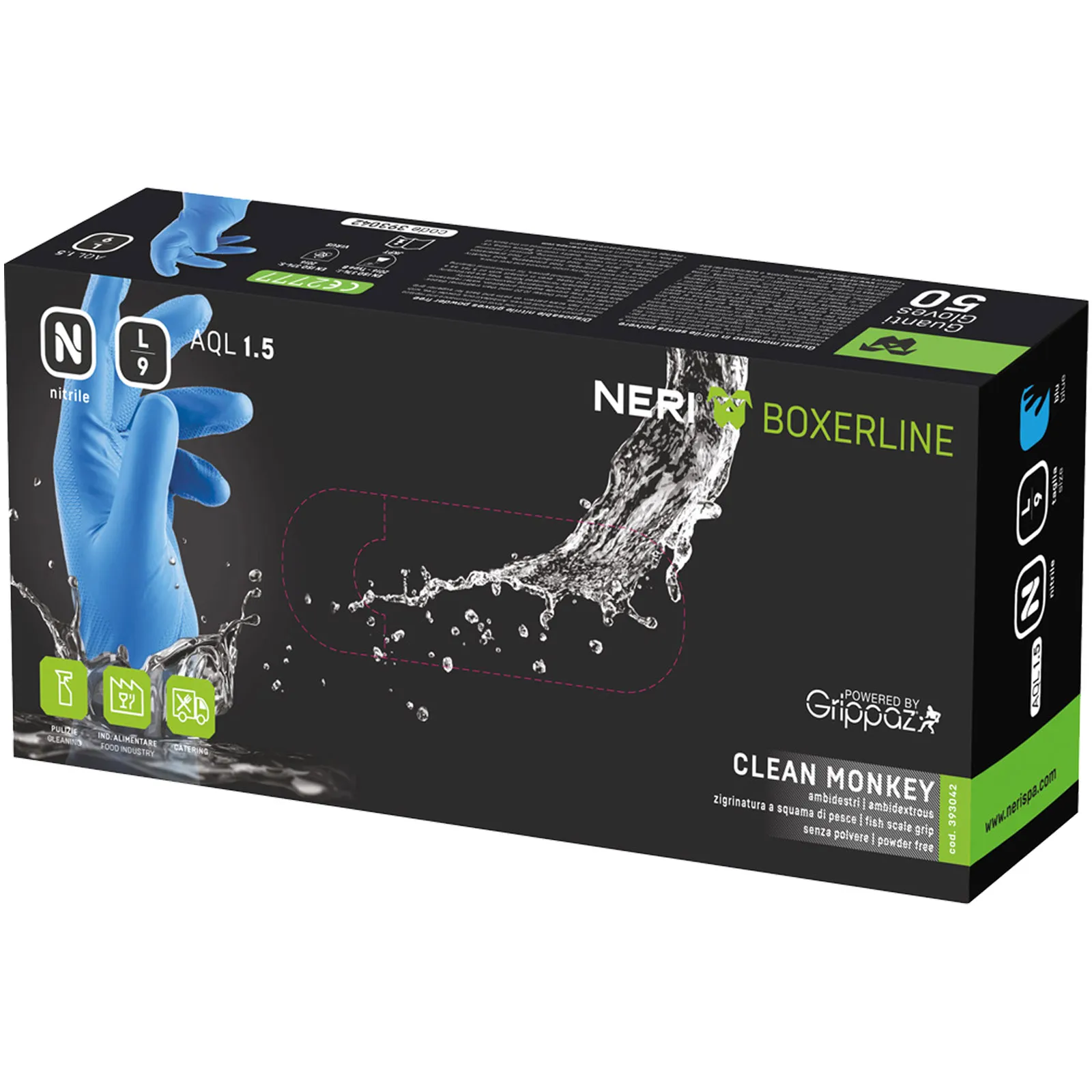 Guanti Monouso in Nitrile NERI Antiscivolo a Squama di Pesce Senza Polvere DPI Cat. III per Contatto Alimentare CLEAN MONKEY - immagine 5