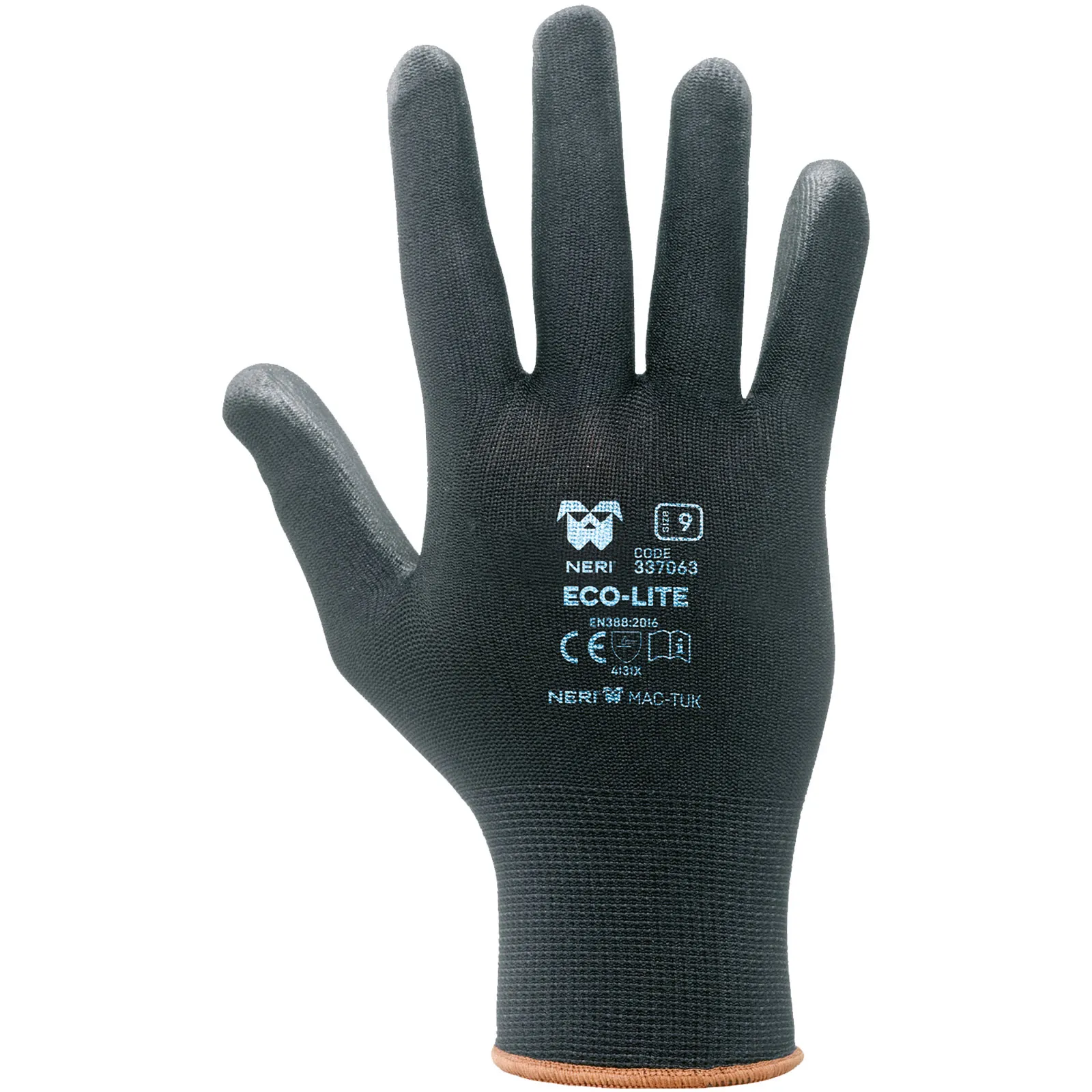 Guanti da Lavoro Antiscivolo NERI Poliestere Spalmato PU DPI Rischio Meccanico cat. II modello ECO LITE articolo 3307063 - immagine 3