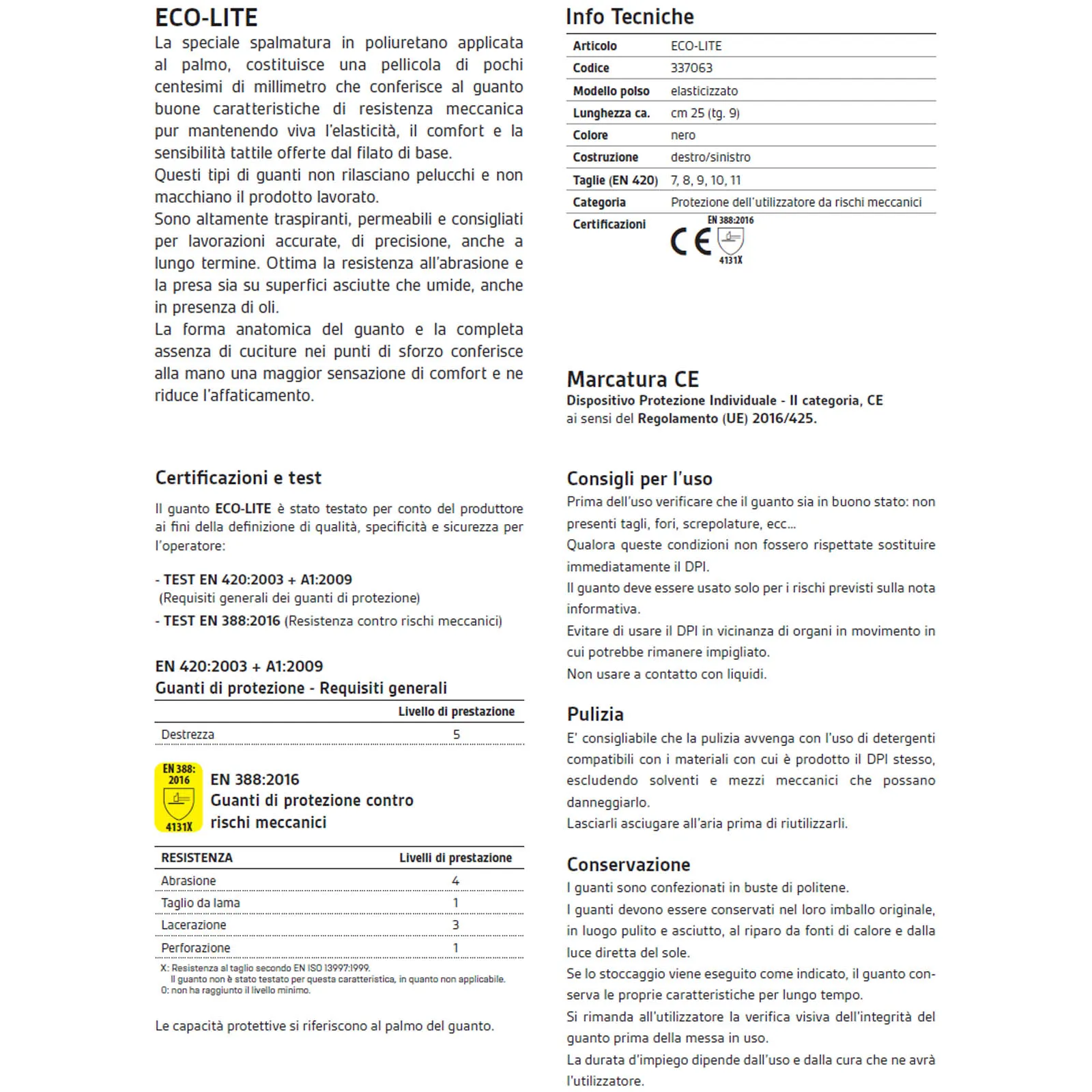 Guanti da Lavoro Antiscivolo NERI Poliestere Spalmato PU DPI Rischio Meccanico cat. II modello ECO LITE articolo 3307063 - immagine 5