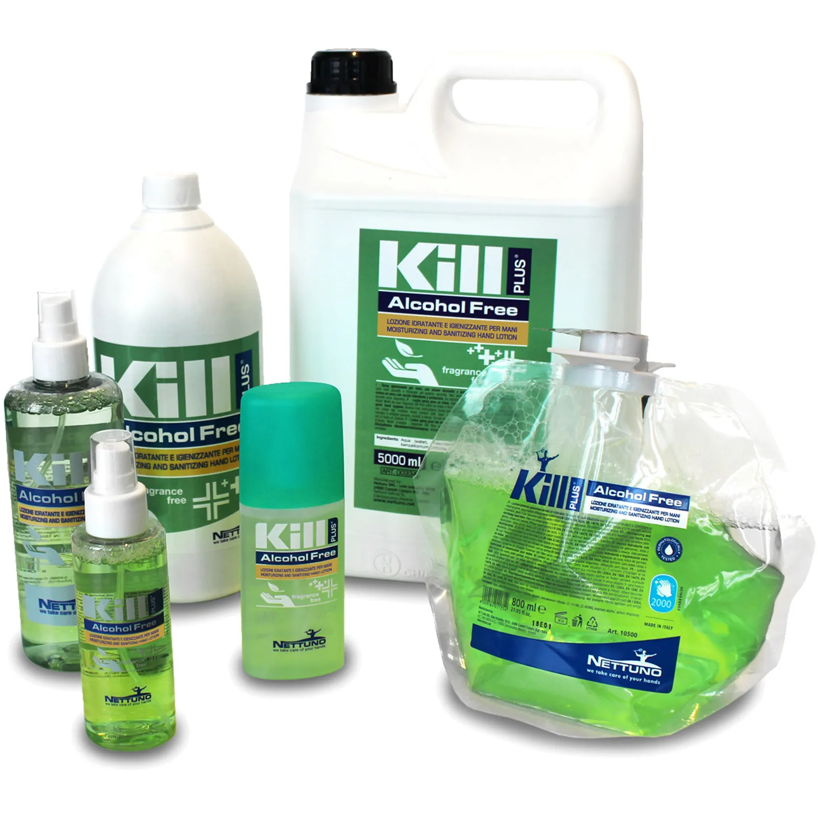 Lozione Igienizzante Mani 800ml NETTUNO Sanitizzante Fungicida Antivirus Antibatterica No-Alcol Idratante Ricarica T-S800 articolo KILL PLUS - immagine 3