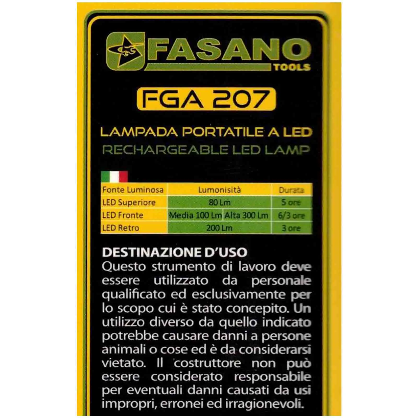 Lampada LED a Batteria Ricaricabile FASANO TOOLS per Officina Portatile Magnetica Orientabile modello FG 207 - immagine 5