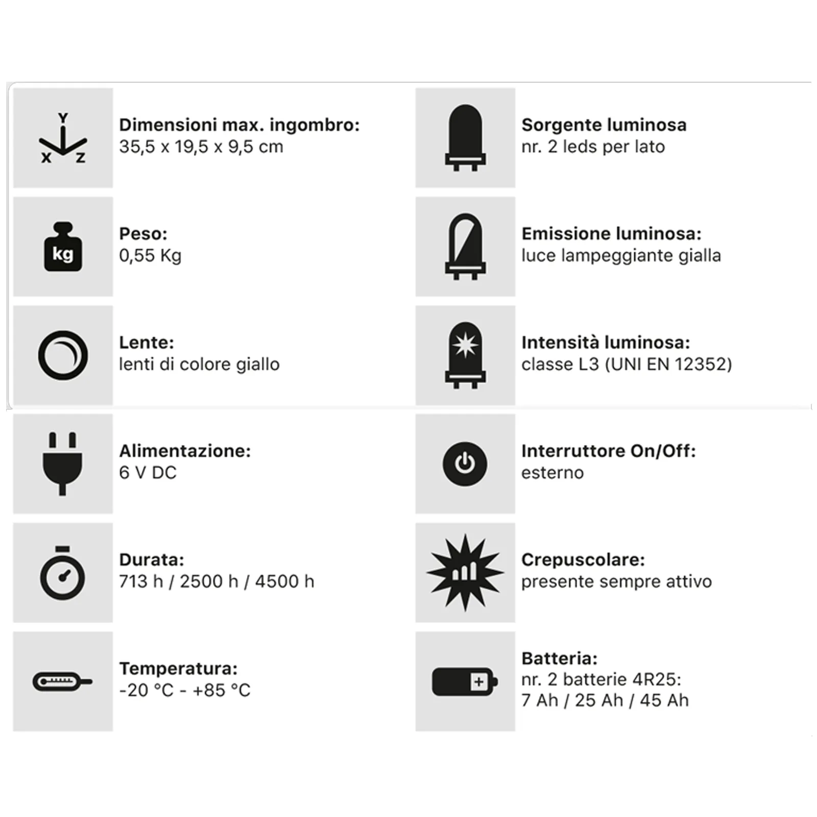 Lampeggiante Stradale a Batteria SISAS Lampada LED Bifacciale Crepuscolare da Cantiere Giallo Rossa EUROFLASH - immagine 2