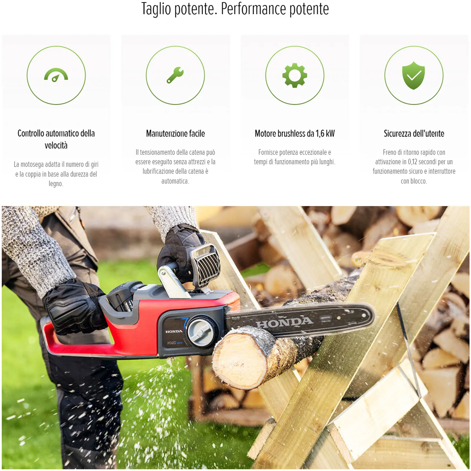 Motosega Cordless a Batteria 36V HONDA Motore Brushless Diametro Taglio Massimo 31cm Lunghezza Barra 35cm modello HHC 36 BXB - immagine 3