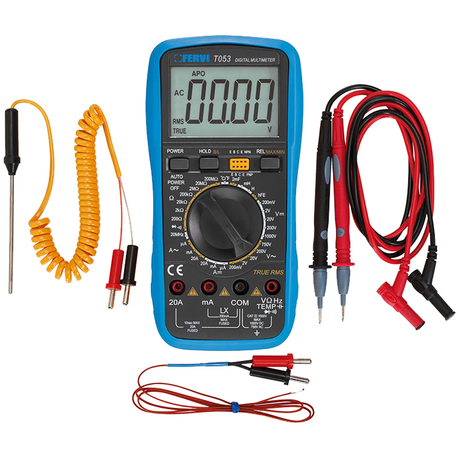 Multimetro Digitale Portatile FERVI a Batteria 9V Tester Amperometro AC/DC Voltmetro Professionale con Sonde T053