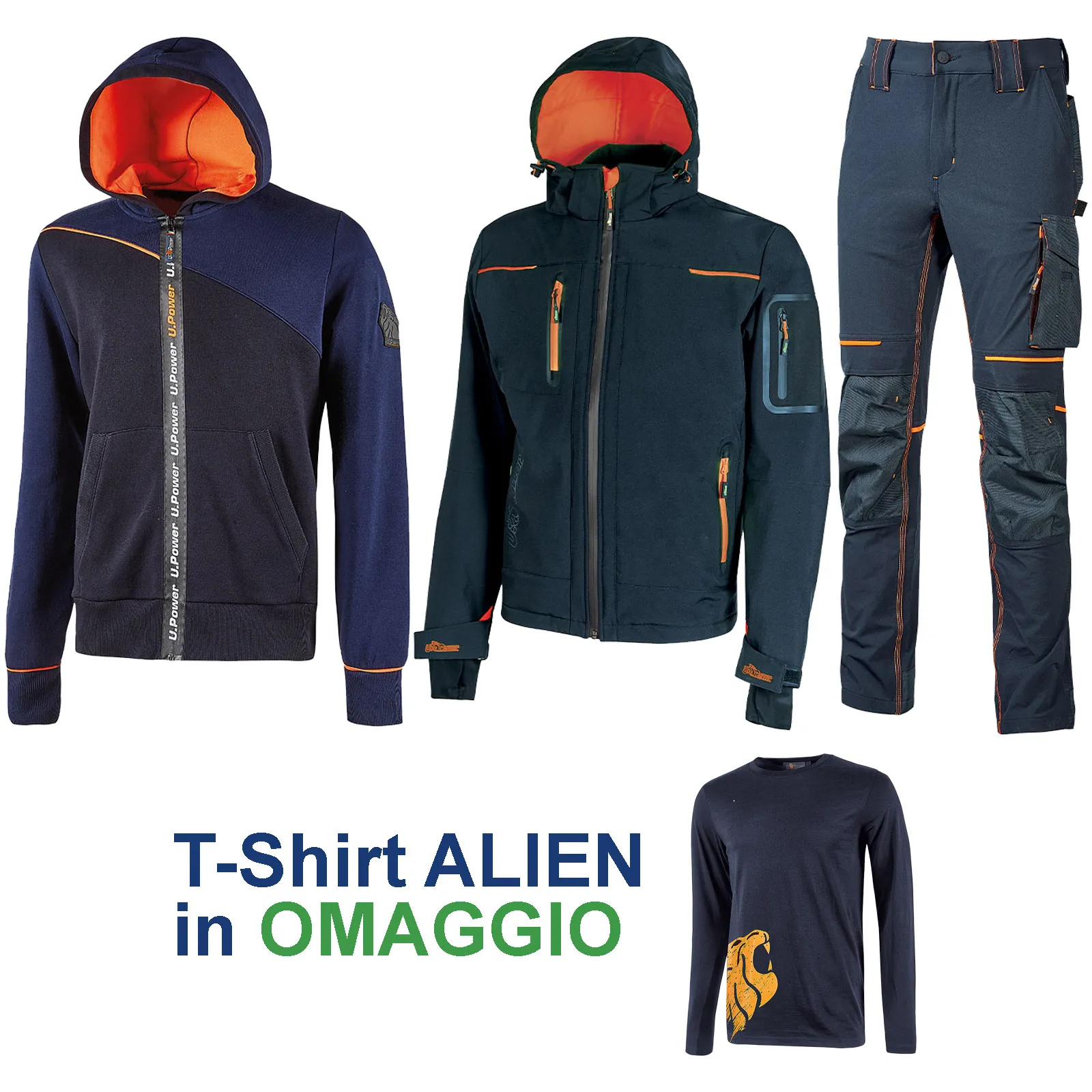 Offerta IDEA REGALO Completo da Lavoro Invernale U-POWER Felpa JUPITER + Pantalone ATOM + Giubbino SPACE + T-Shirt ALIEN OMAGGIO - immagine 2