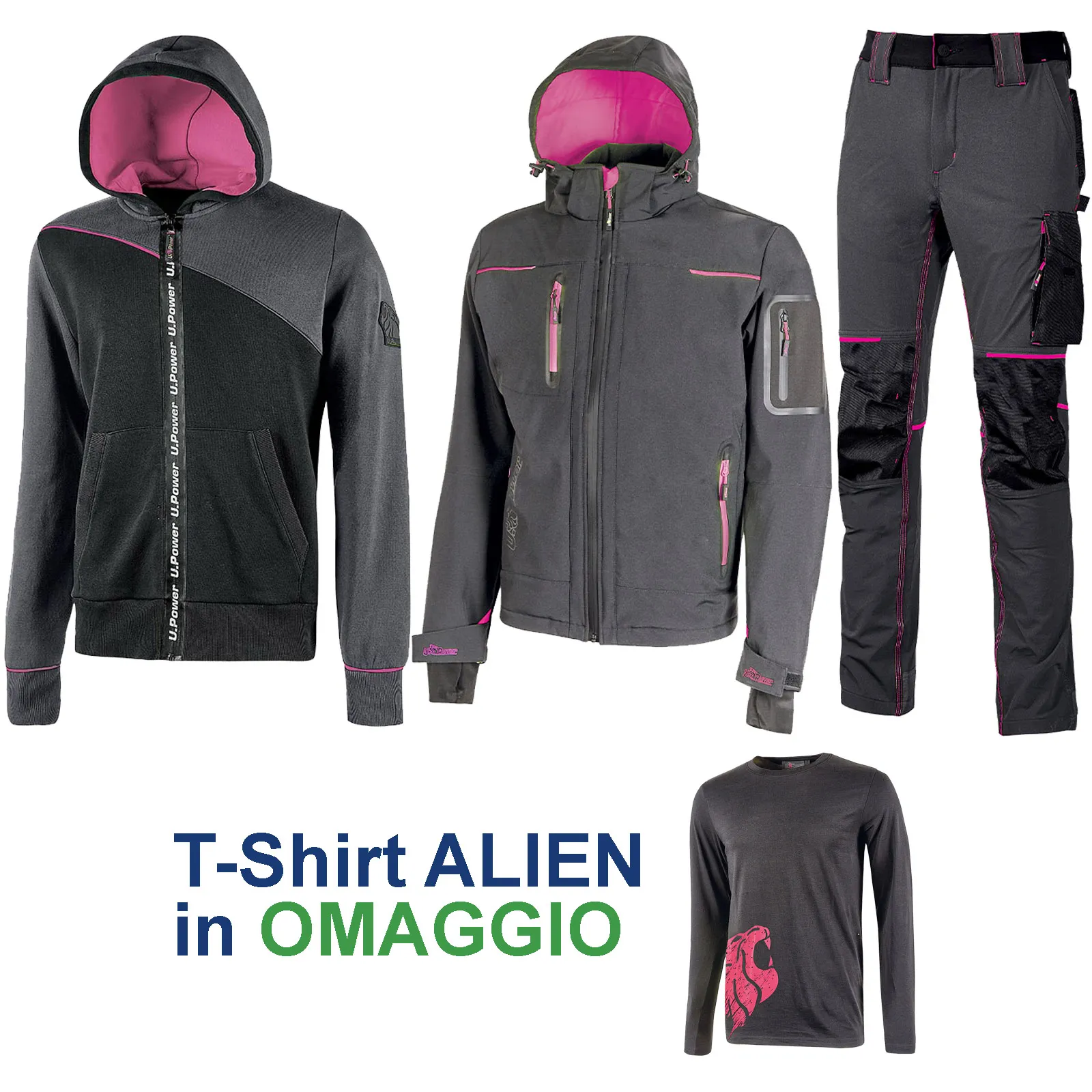 Offerta IDEA REGALO Completo da Lavoro Invernale U-POWER Felpa JUPITER + Pantalone ATOM + Giubbino SPACE + T-Shirt ALIEN OMAGGIO - immagine 4