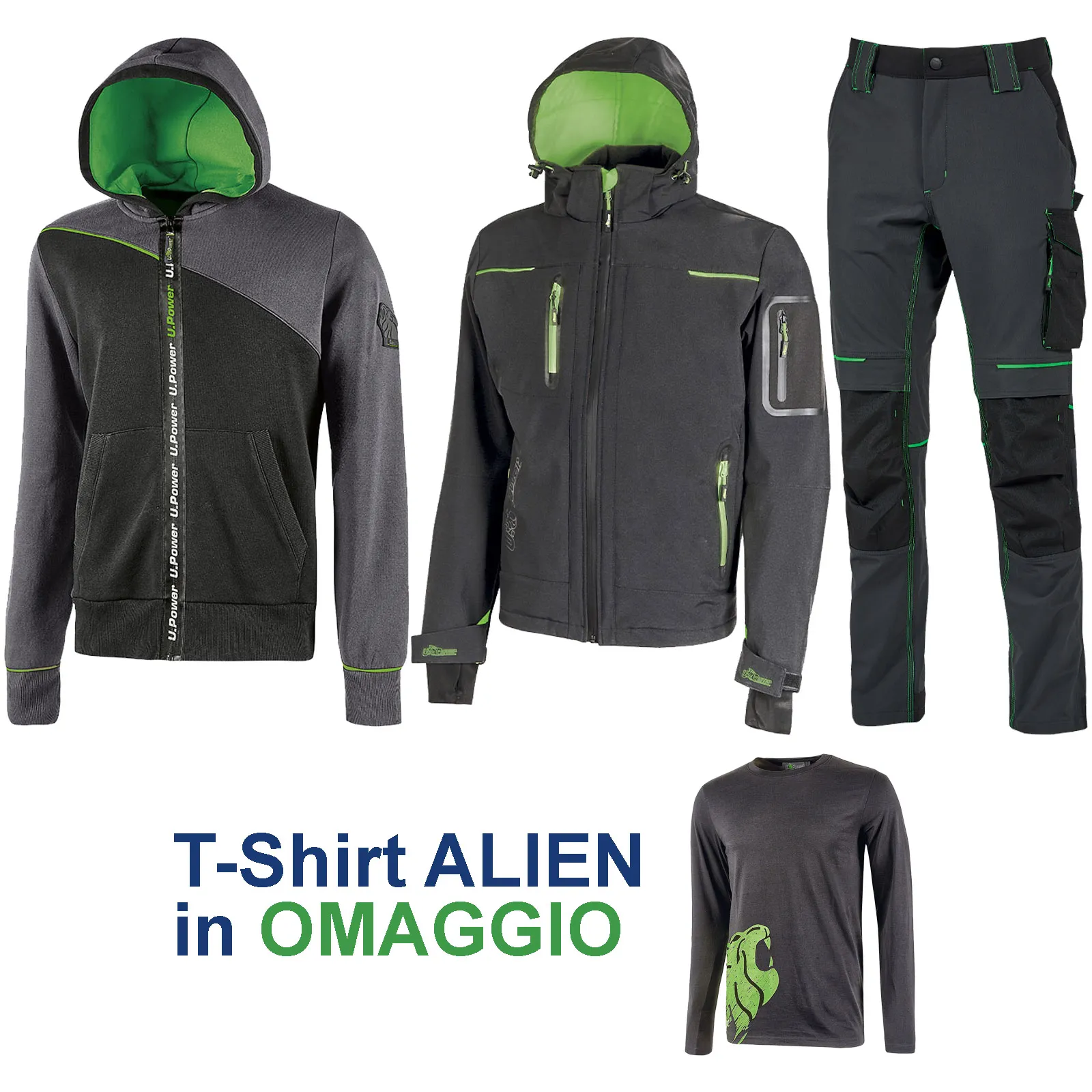 Offerta IDEA REGALO Completo da Lavoro Invernale U-POWER Felpa JUPITER + Pantalone ATOM + Giubbino SPACE + T-Shirt ALIEN OMAGGIO - immagine 3