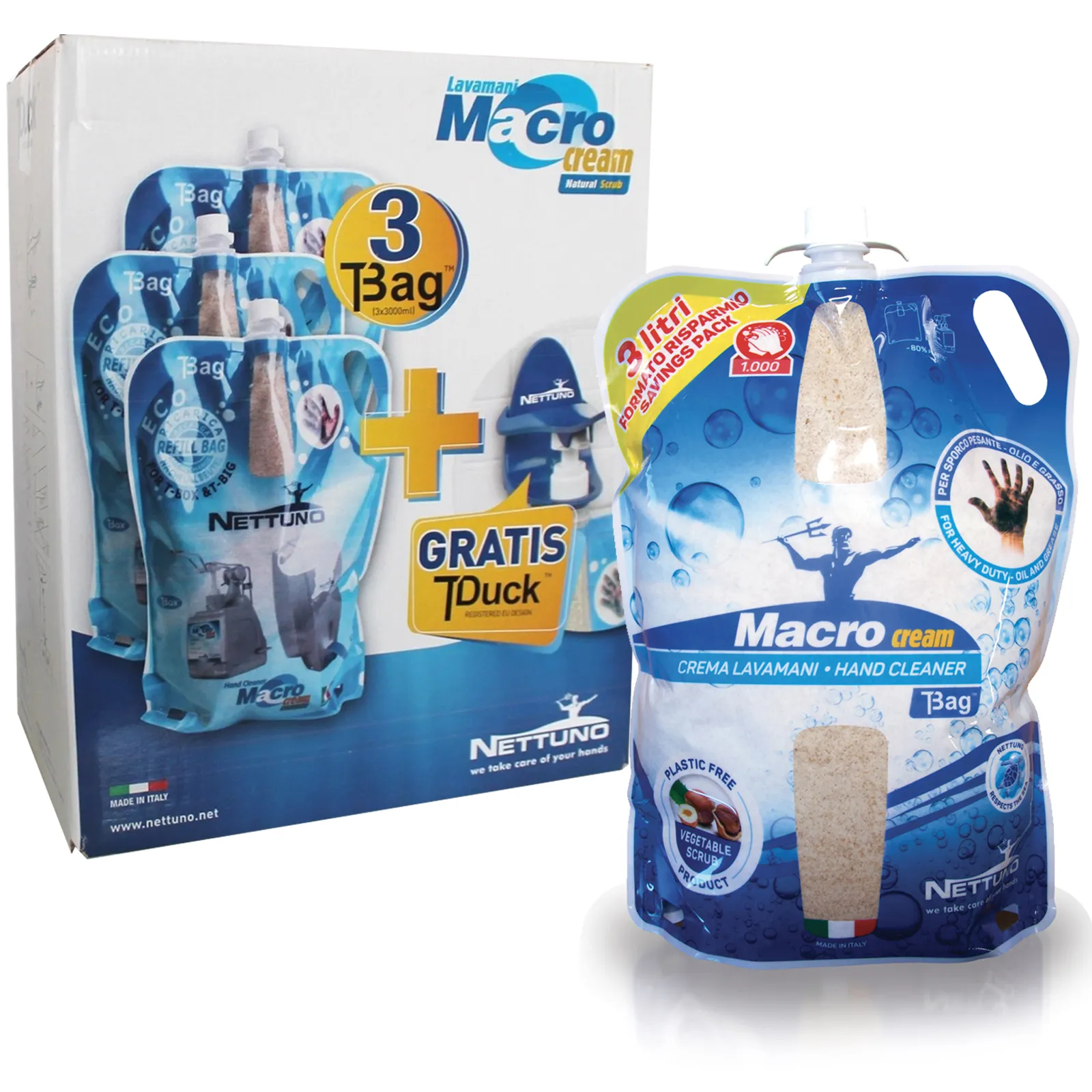 Crema Fluida Lavamani Detergente Sgrassante NETTUNO Emolliente Pasta con Micro-Granuli Vegetali MACROCREAM