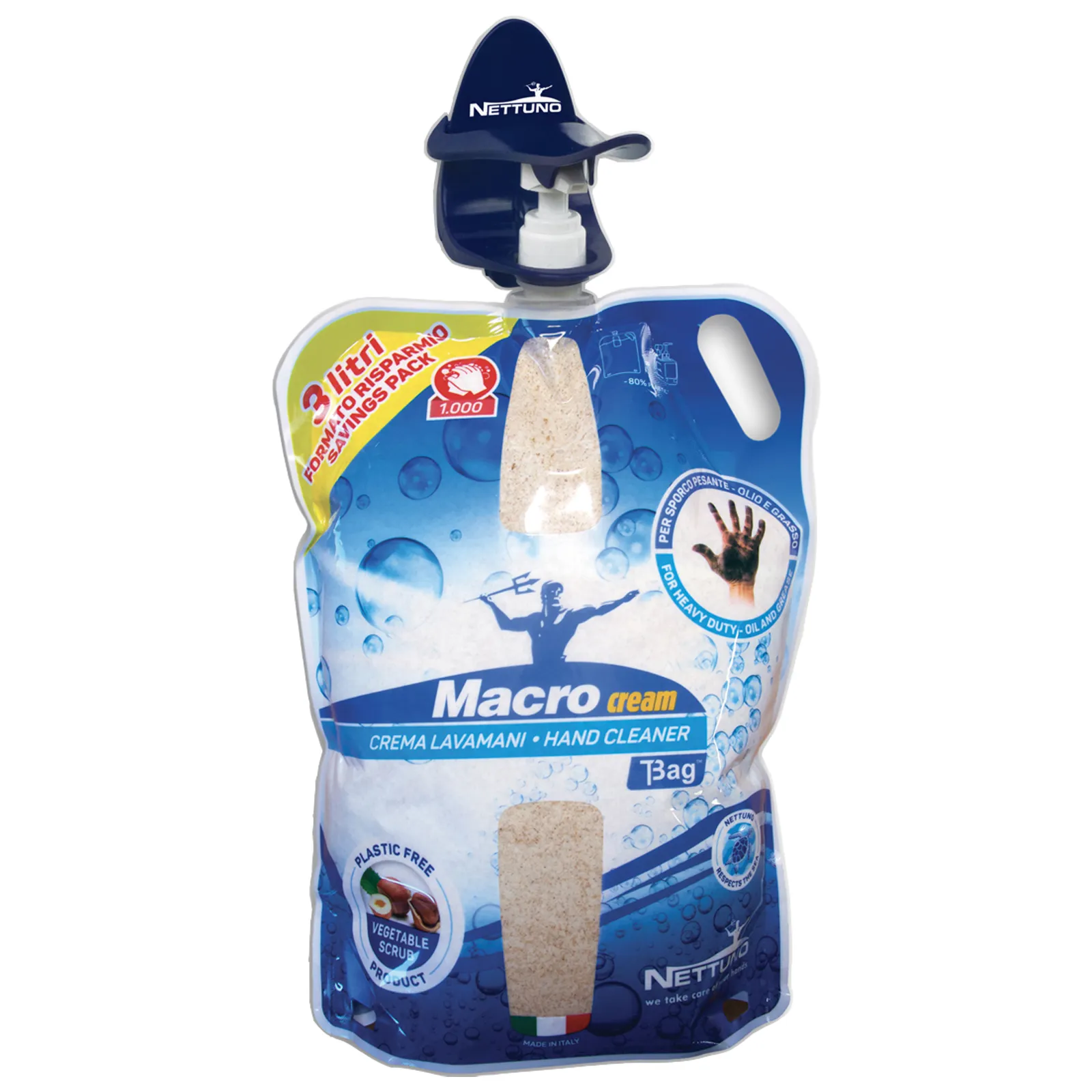 Crema Fluida Lavamani Detergente Sgrassante NETTUNO Emolliente Pasta con Micro-Granuli Vegetali MACROCREAM - immagine 2
