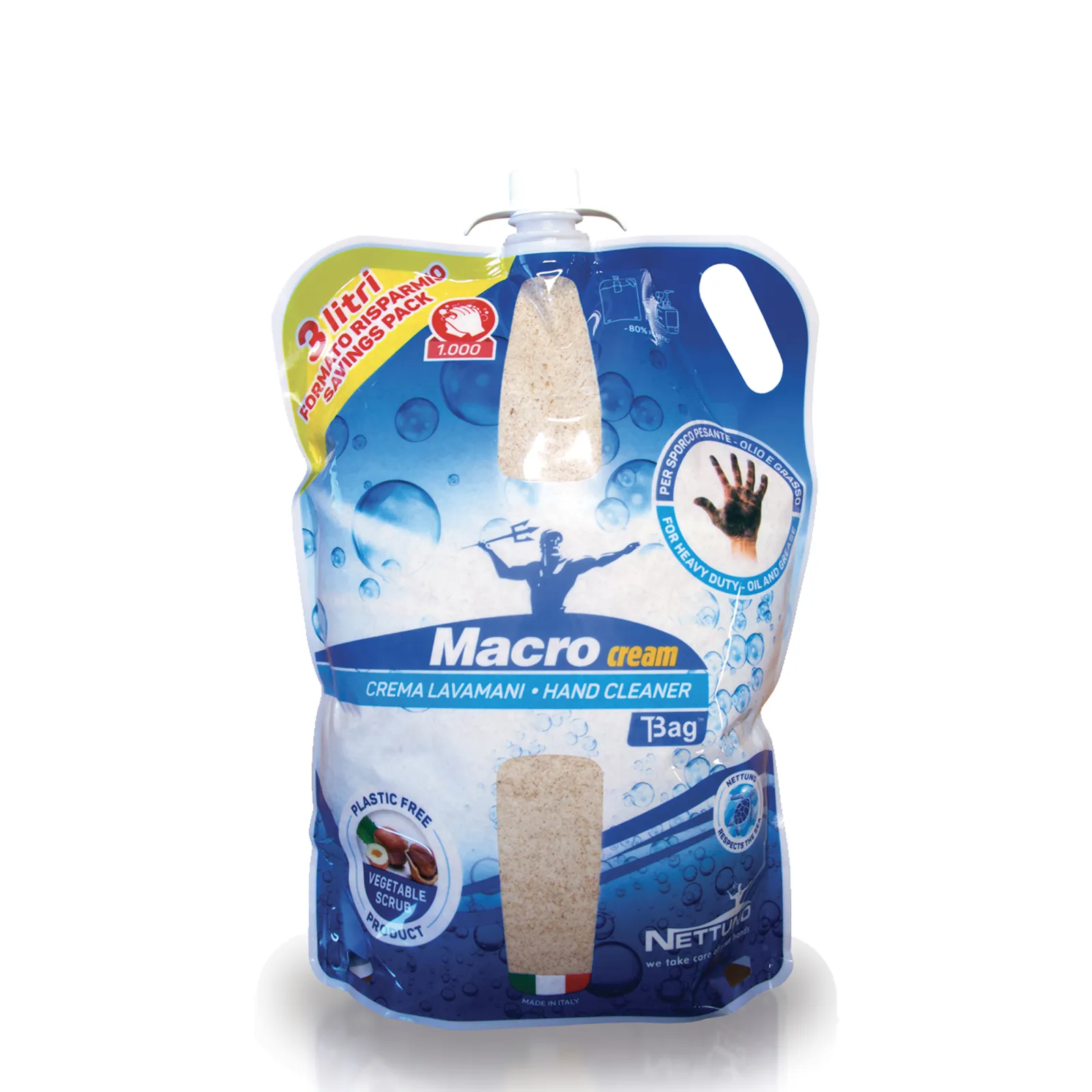 Crema Fluida Lavamani Detergente Sgrassante NETTUNO Emolliente Pasta con Micro-Granuli Vegetali MACROCREAM - immagine 3