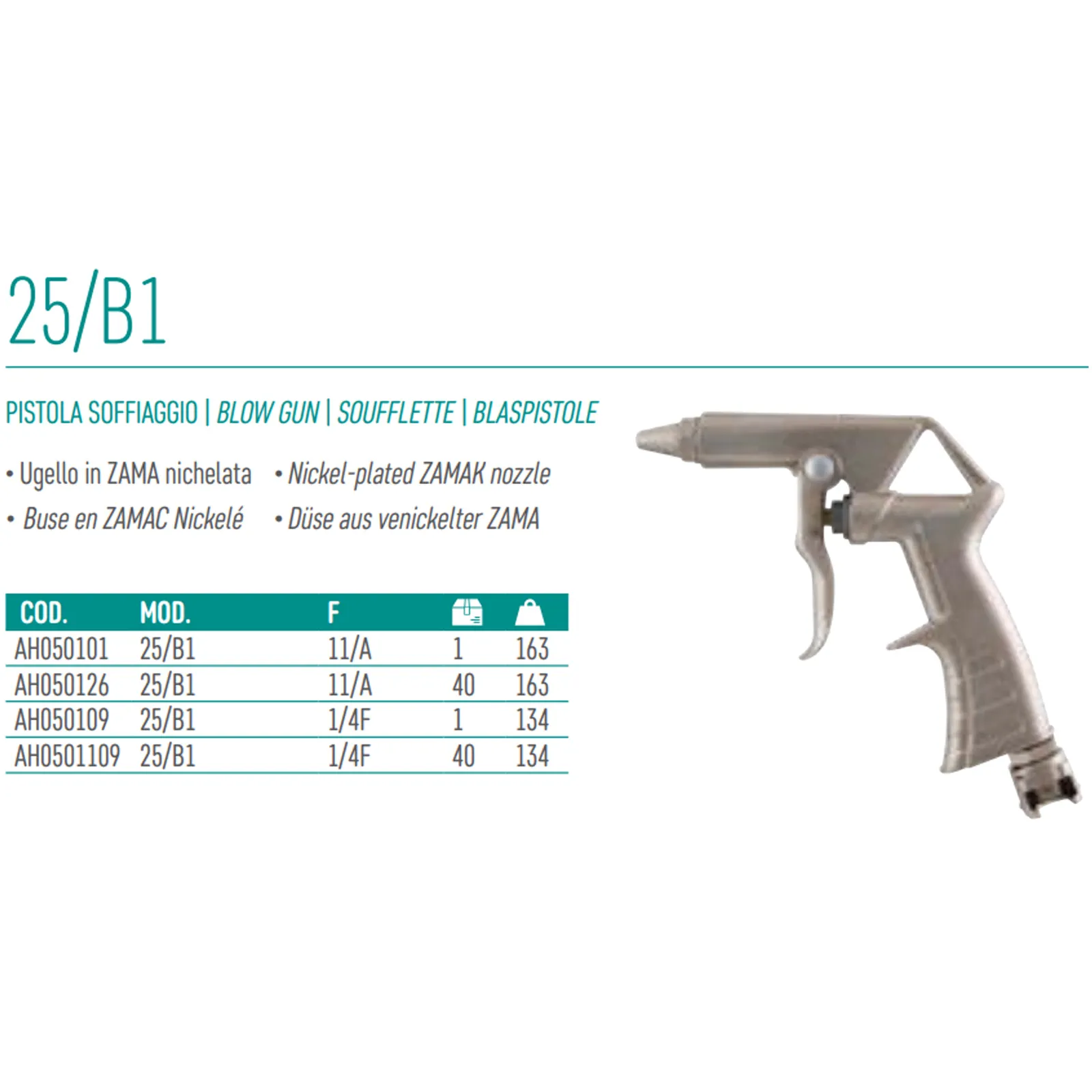Pistola di Soffiaggio Aria Compressa ANI in Alluminio Compressore Ugello 25/B1 - immagine 2