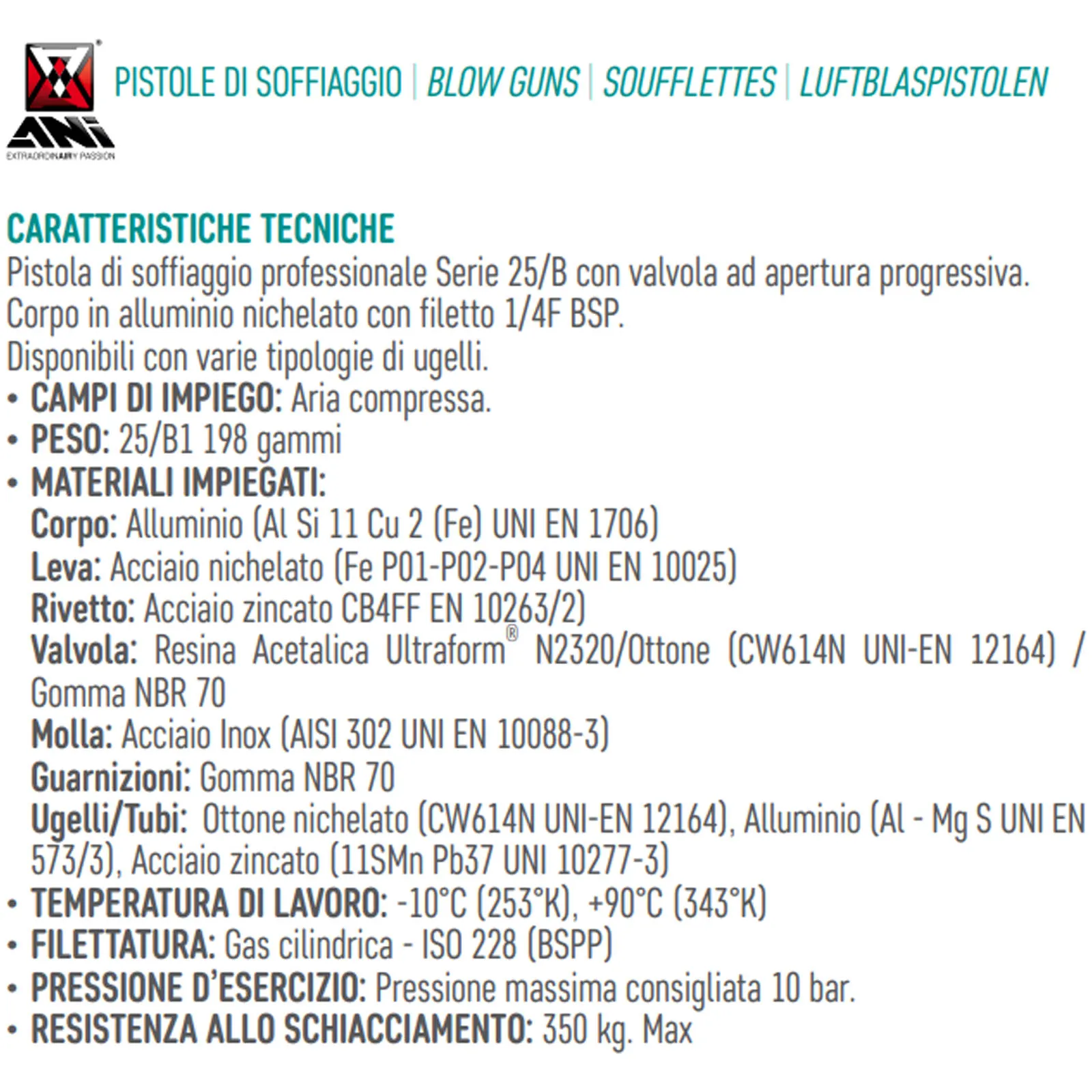 Pistola di Soffiaggio Aria Compressa ANI in Alluminio Compressore Ugello 25/B1 - immagine 3