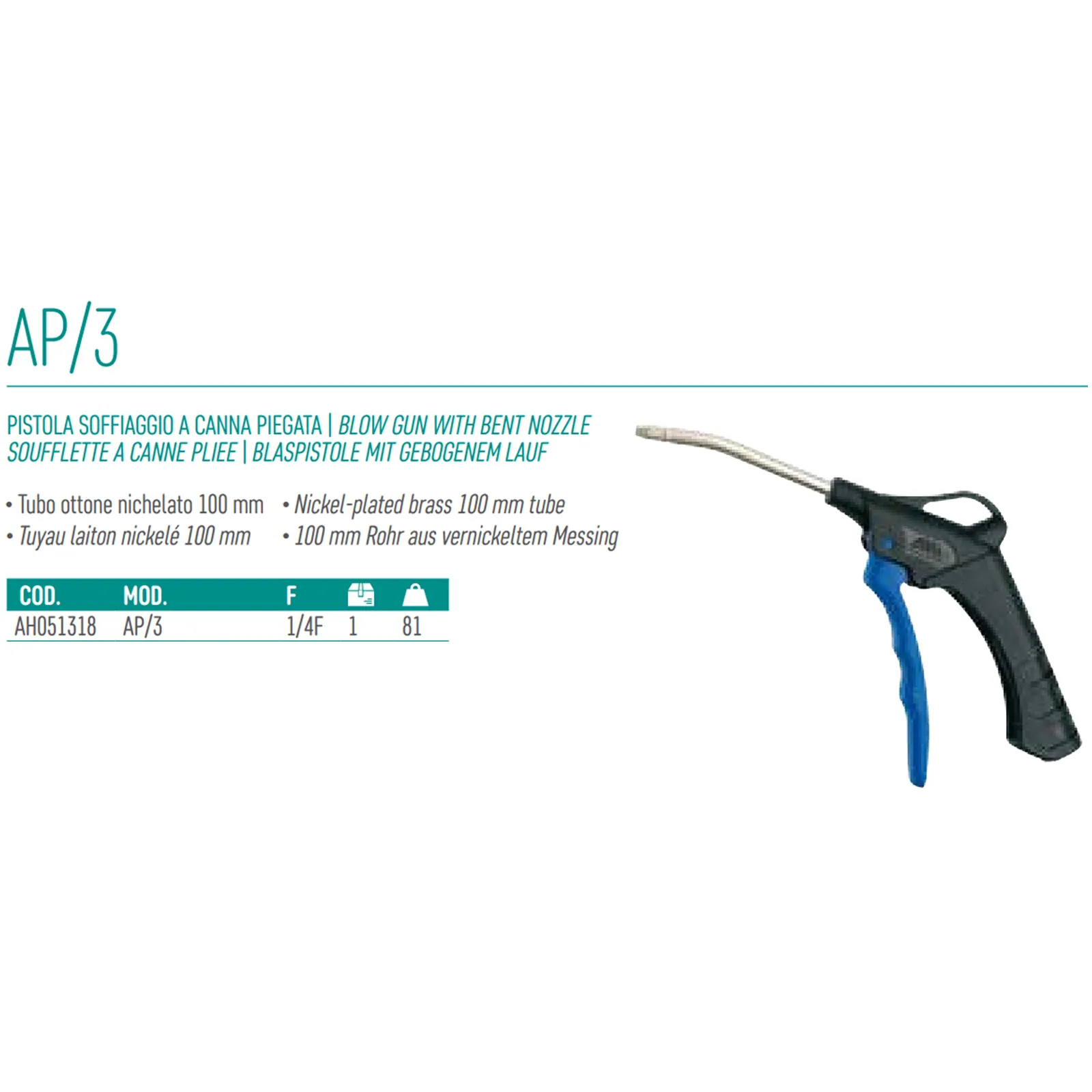 Pistola di Soffiaggio per Aria Compressa ANI in Nylon Canna Piegata 100mm AP/3 - immagine 2