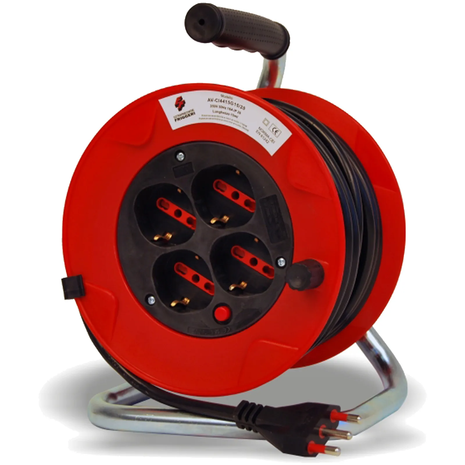 Prolunga Avvolgibile 15 Metri ad Uso Civile FRIGGERI con 4 Prese 10/16A Schuko Protezione IP20 Disgiuntore Termico articolo AV-CI4415G15/20