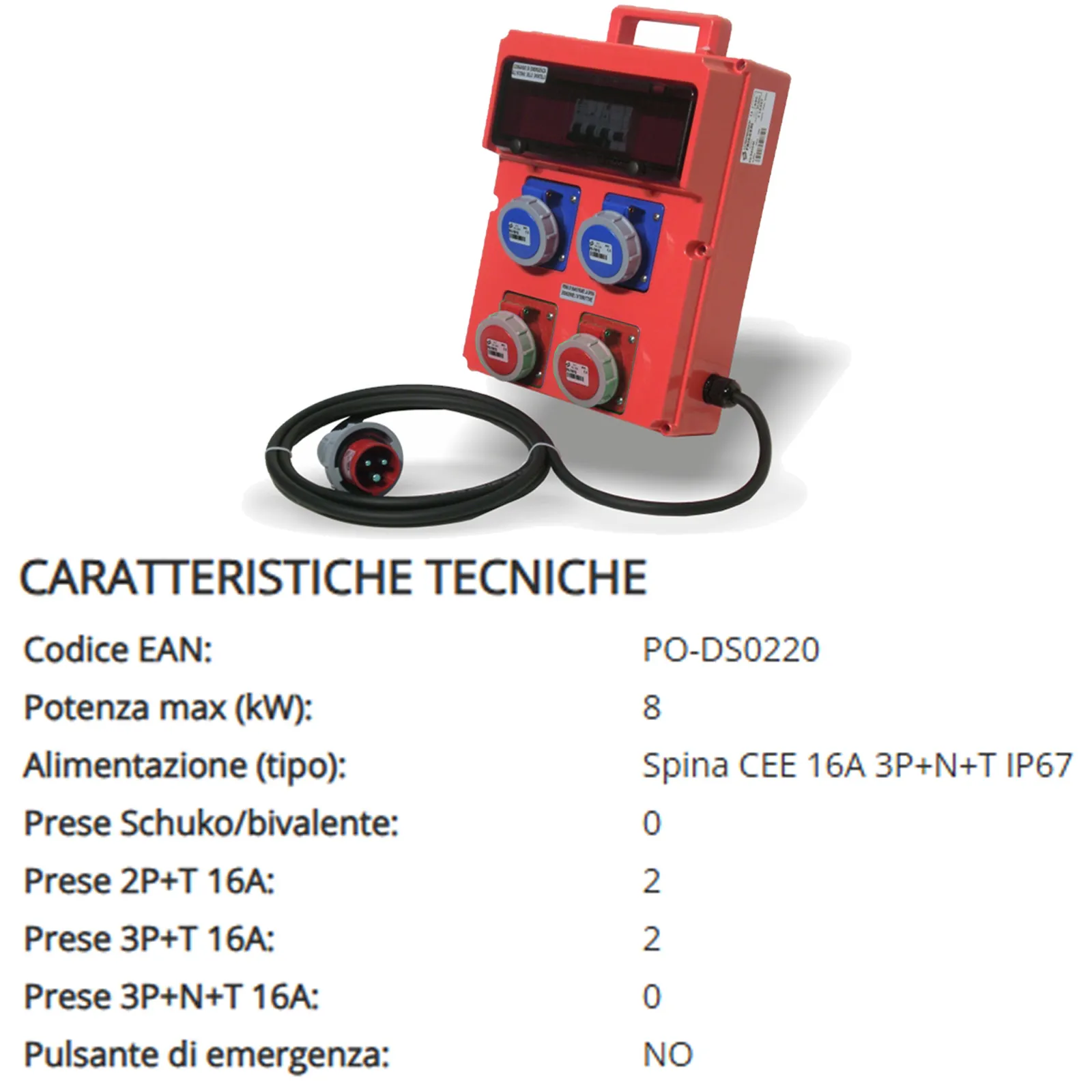 Quadro Elettrico Monofase e Trifase 8kW Portatile da Cantiere FRIGGERI 4 Prese CEE Protezione IP67 Fissaggio a Muro Cavo H07RN-F articolo PO-DS0220 - immagine 3