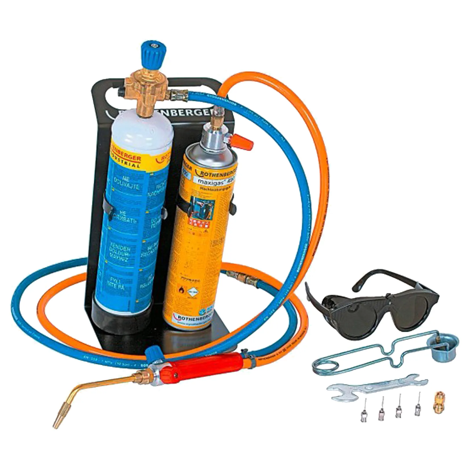 Unità per Saldobrasatura ROTHENBERGER Bombole Ossigeno e Acetilene, Tubi, Ugelli, Occhiali e Regolatore di Pressione modello ROXY KIT PLUS 3100°C - immagine 2