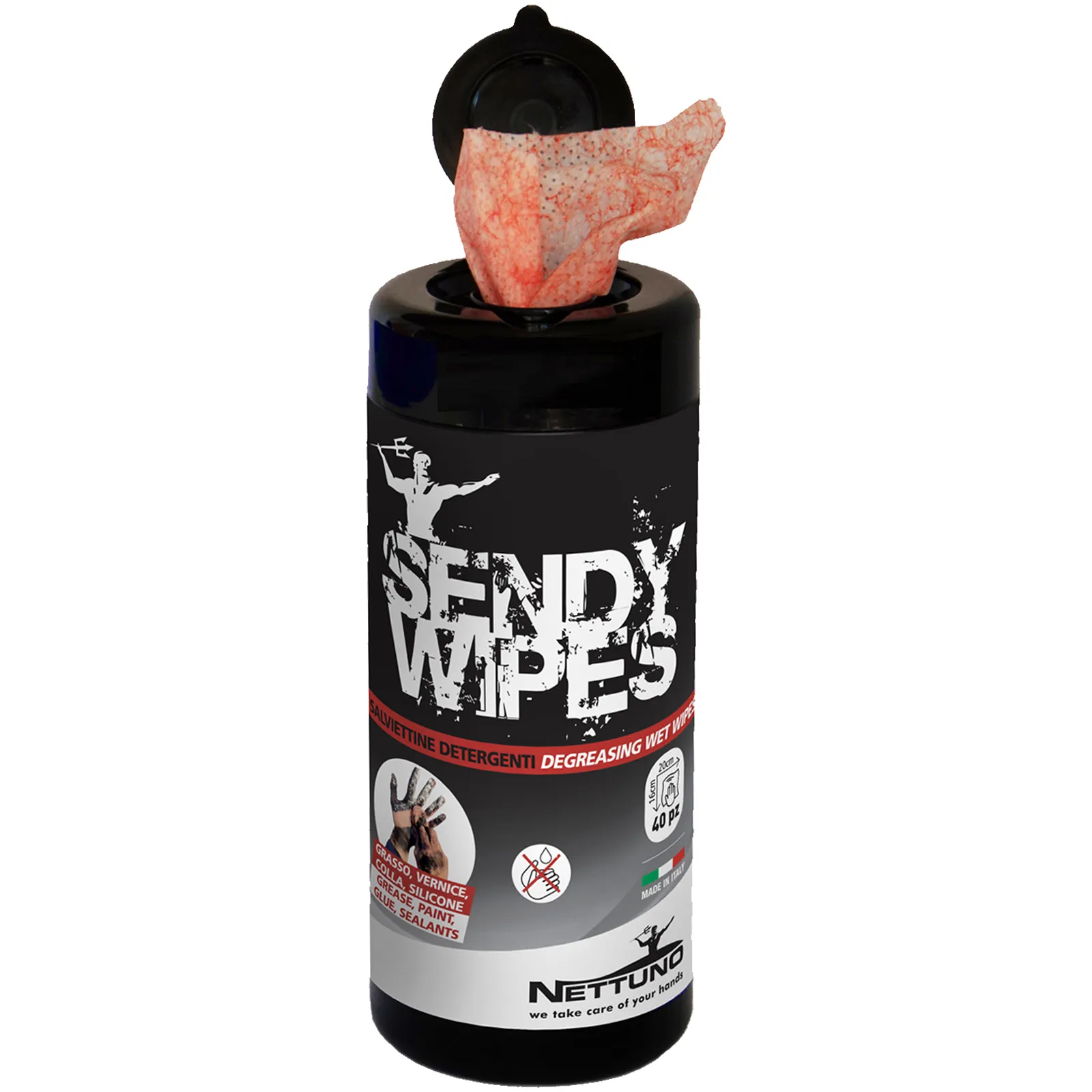 Salviette Lavamani in TNT Abrasive NETTUNO Detergenti Emollienti con Antibatterico in Tubo da 40 Salviette 17x20cm articolo SENDY WIPES