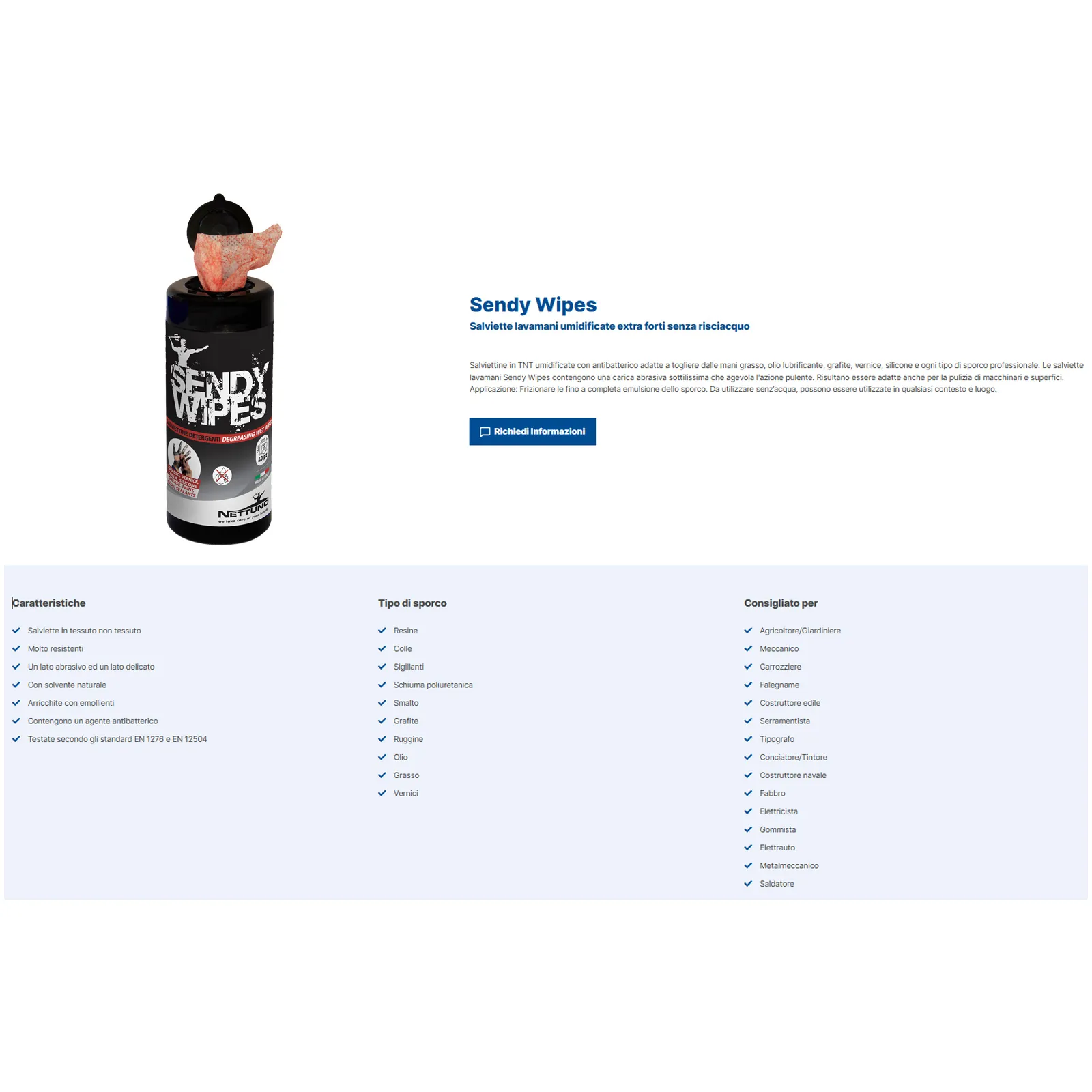 Salviette Lavamani in TNT Abrasive NETTUNO Detergenti Emollienti con Antibatterico in Tubo da 40 Salviette 17x20cm articolo SENDY WIPES - immagine 3