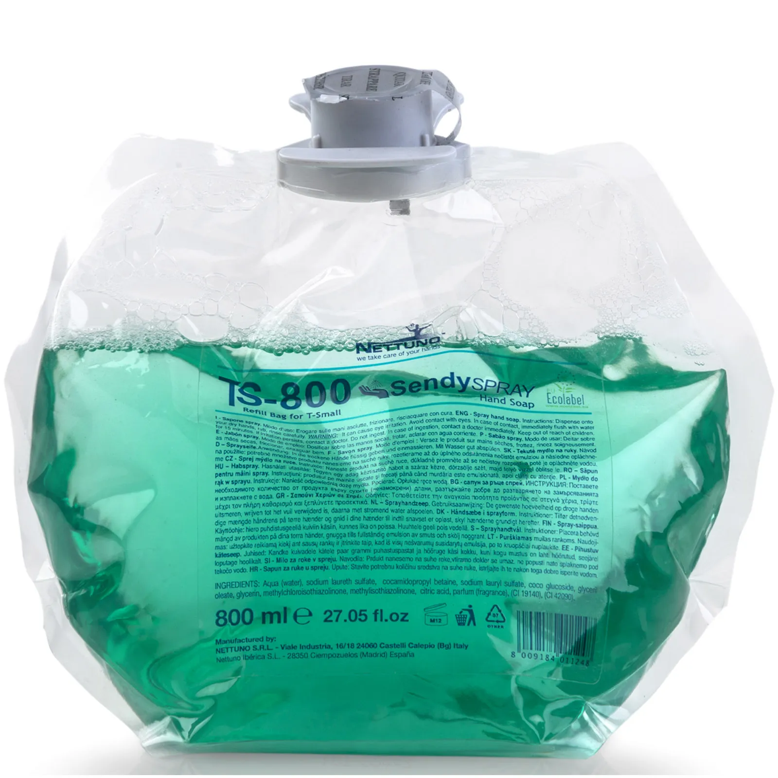 Sapone Liquido Spray 800ml Detergente Mani NETTUNO Igienizzante per Lavaggi Frequenti e Sporchi Leggeri in Sacchetta Ricarica T-S800 articolo SENDY SPRAY