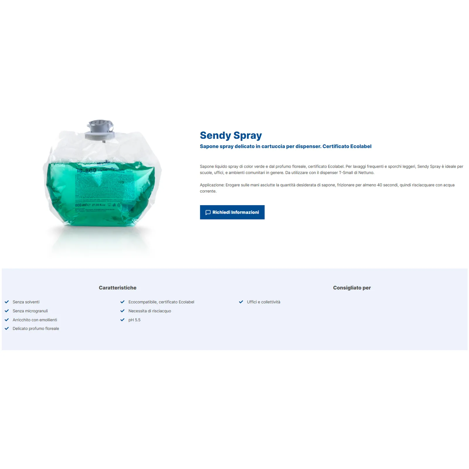 Sapone Liquido Spray 800ml Detergente Mani NETTUNO Igienizzante per Lavaggi Frequenti e Sporchi Leggeri in Sacchetta Ricarica T-S800 articolo SENDY SPRAY - immagine 2