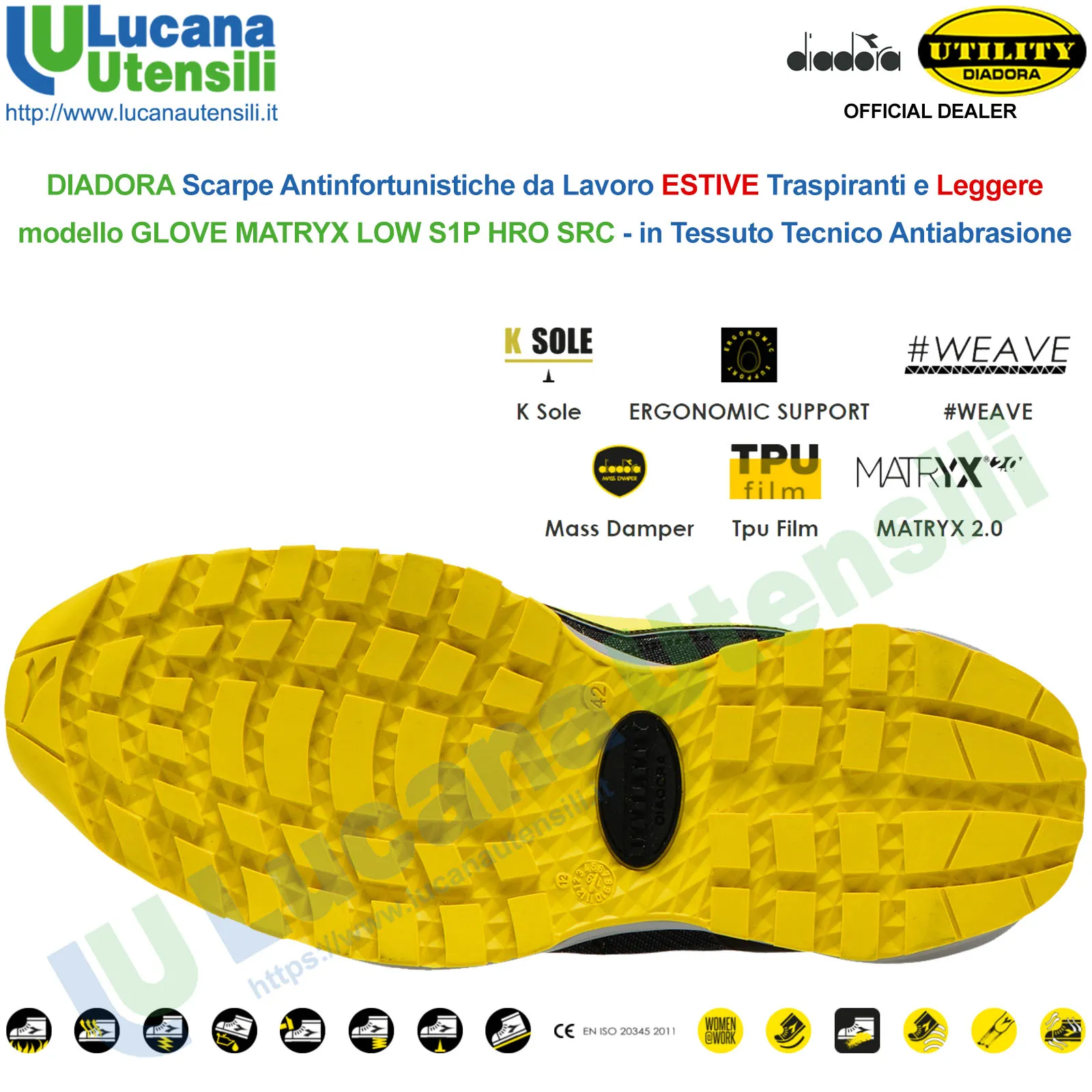 Scarpe Antinfortunistica DIADORA Leggere Basse da Lavoro Uomo Donna MATRYX S1P - immagine 7