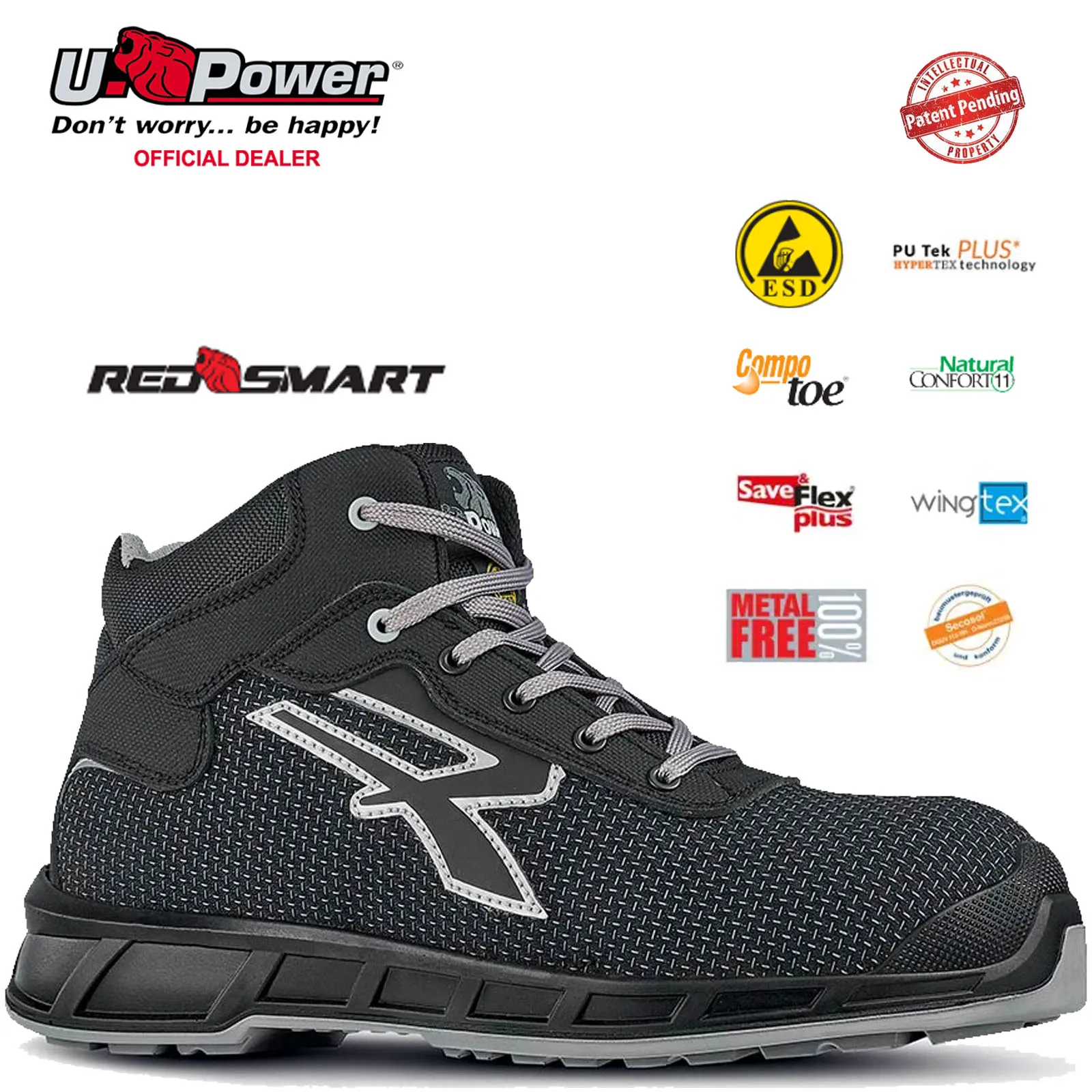 Scarpe Antinfortunistiche da Lavoro U-POWER Alte Nere Leggere da Uomo Donna Ultra-Traspiranti Oleorepellenti MORRISON S3S CI FO SR - immagine 2