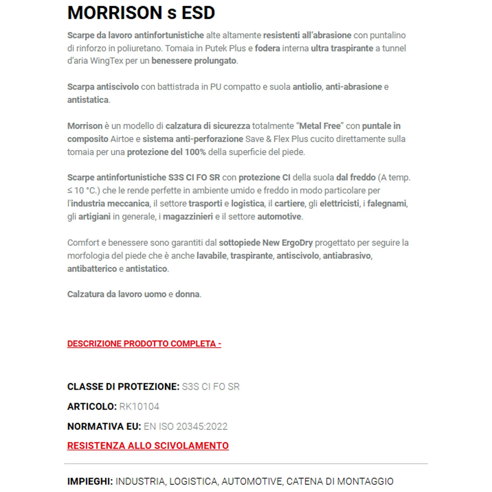 Scarpe Antinfortunistiche da Lavoro U-POWER Alte Nere Leggere da Uomo Donna Ultra-Traspiranti Oleorepellenti MORRISON S3S CI FO SR - immagine 4