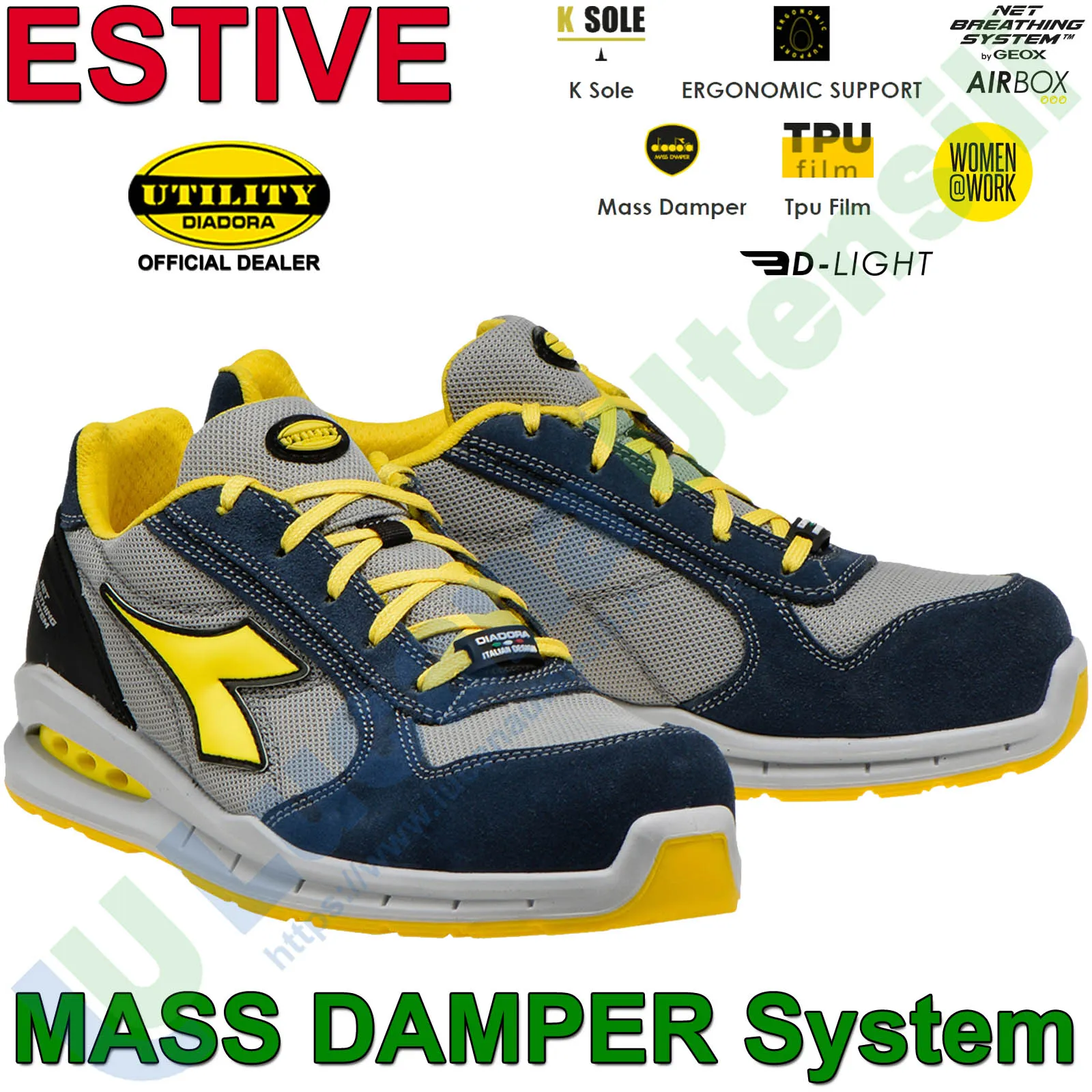 Scarpe Antinfortunistiche DIADORA Leggere Basse da Lavoro Uomo Donna RUN NET S1P