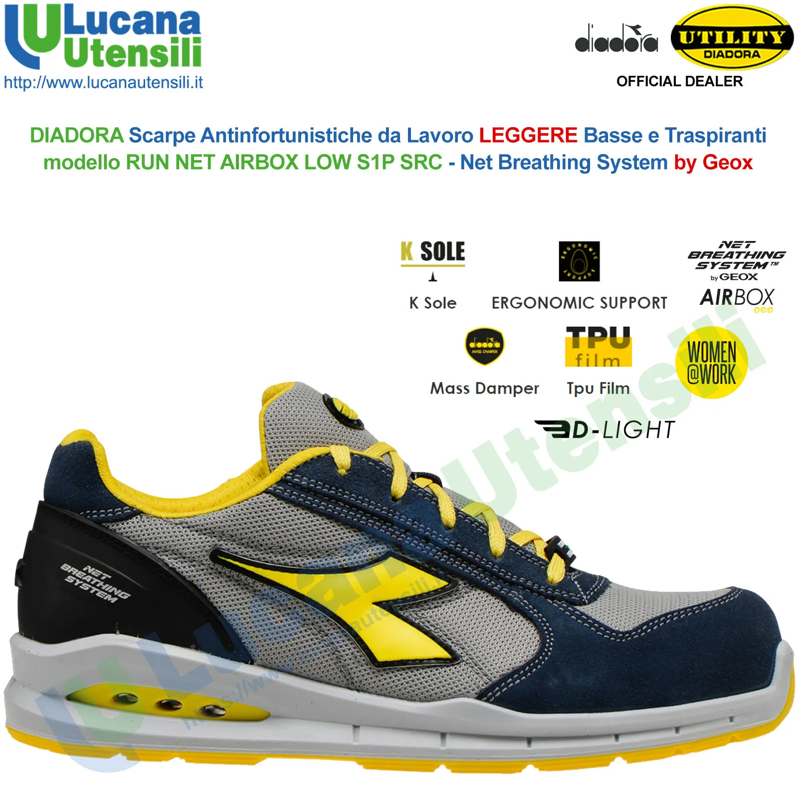 Scarpe Antinfortunistiche DIADORA Leggere Basse da Lavoro Uomo Donna RUN NET S1P - immagine 5