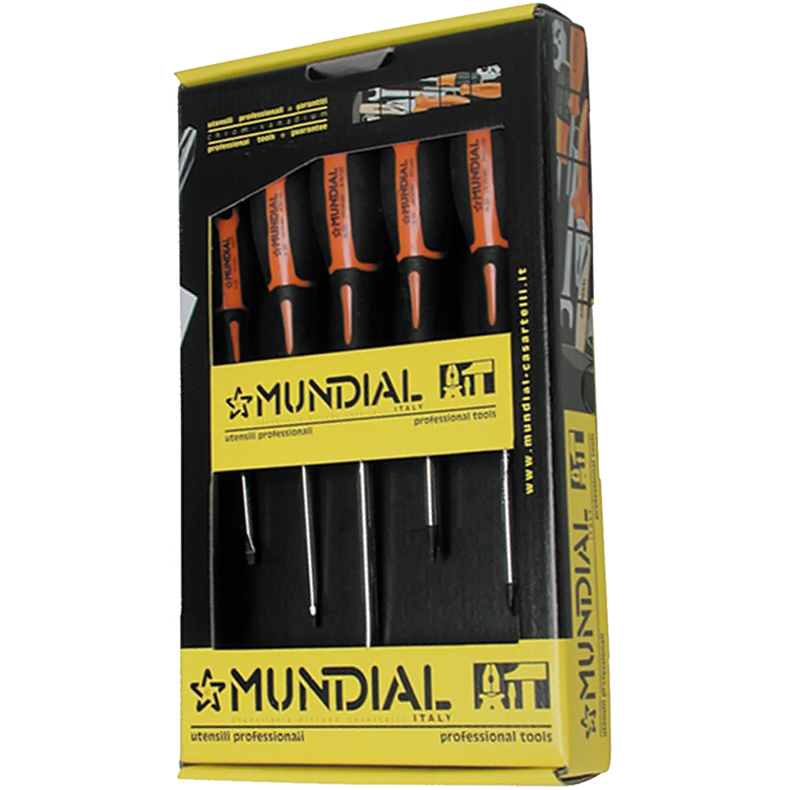 Serie 5 Giraviti Cacciaviti MUNDIAL a Taglio e Croce PH Set Kit in Acciaio Cr-Mo Punta Nera 0062.010