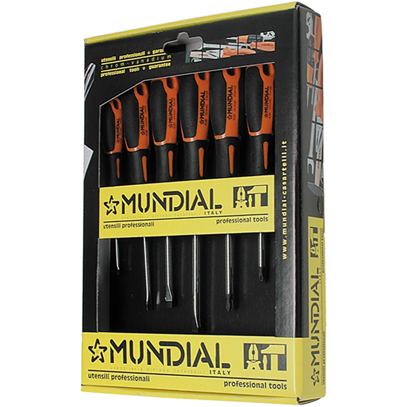 Serie 7 Giraviti Cacciaviti MUNDIAL a Taglio e Croce PH Set Kit in Acciaio Cr-Mo Punta Nera 0064.010