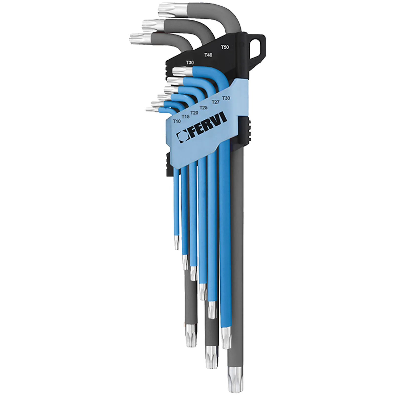 Serie 9 Chiavi TORX Colorate FERVI Brugola Piegate DIN 911 in Acciaio Mo-V articolo 0545/TF