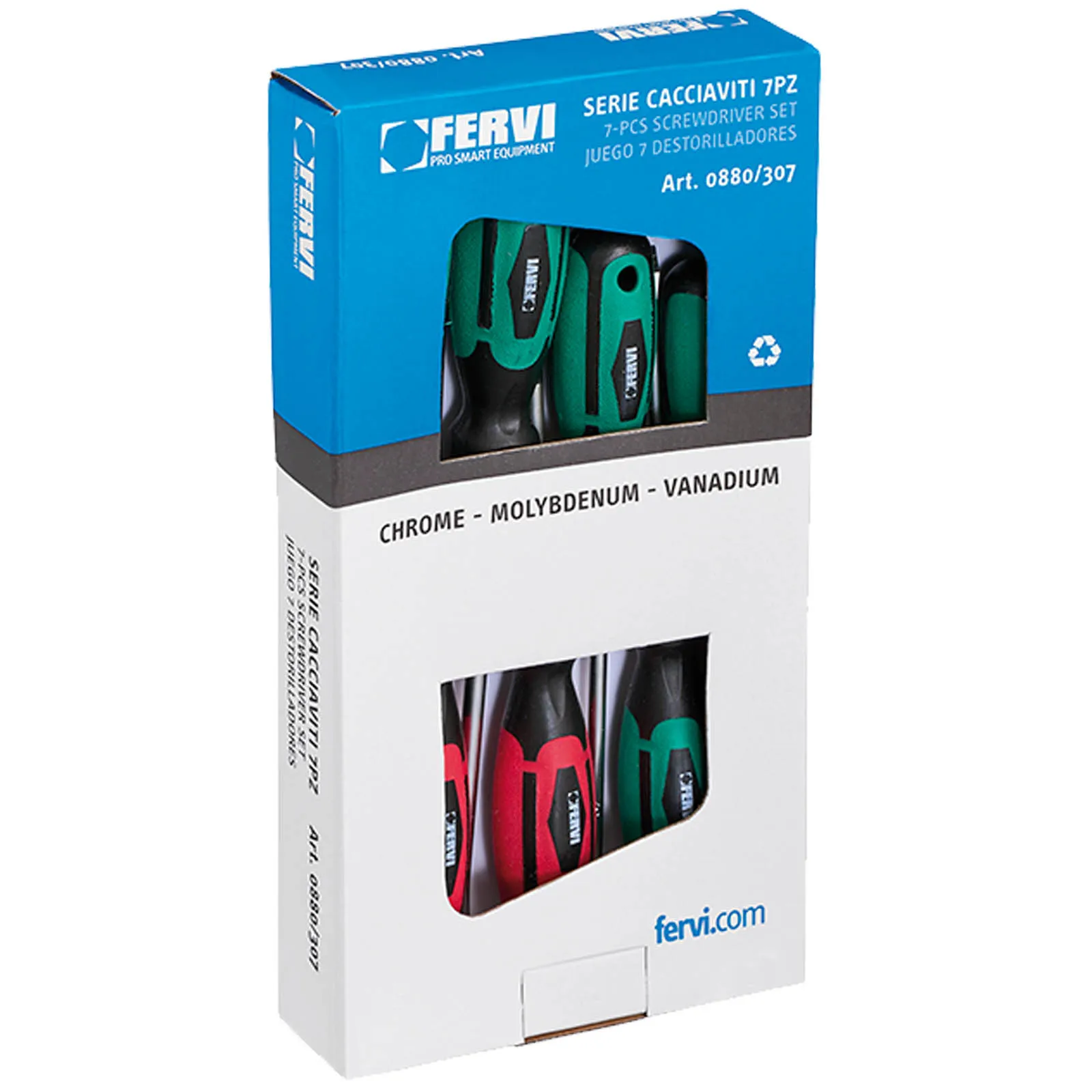 Serie 7 Giraviti Cacciaviti FERVI a Taglio e Croce PH con Punta in Molibdeno-Vanadium Set Kit Assortimento 0880/307