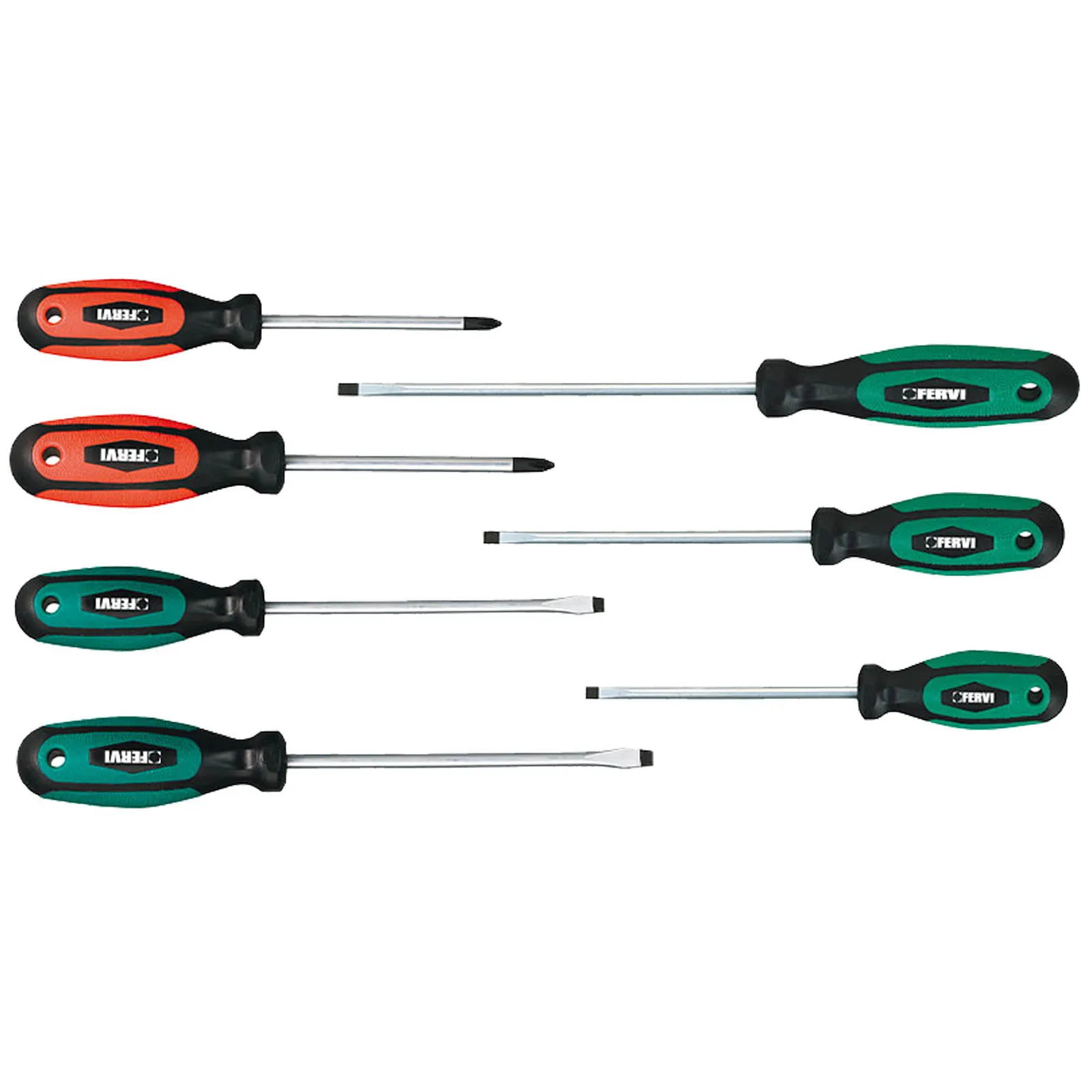 Serie 7 Giraviti Cacciaviti FERVI a Taglio e Croce PH con Punta in Molibdeno-Vanadium Set Kit Assortimento 0880/307 - immagine 2