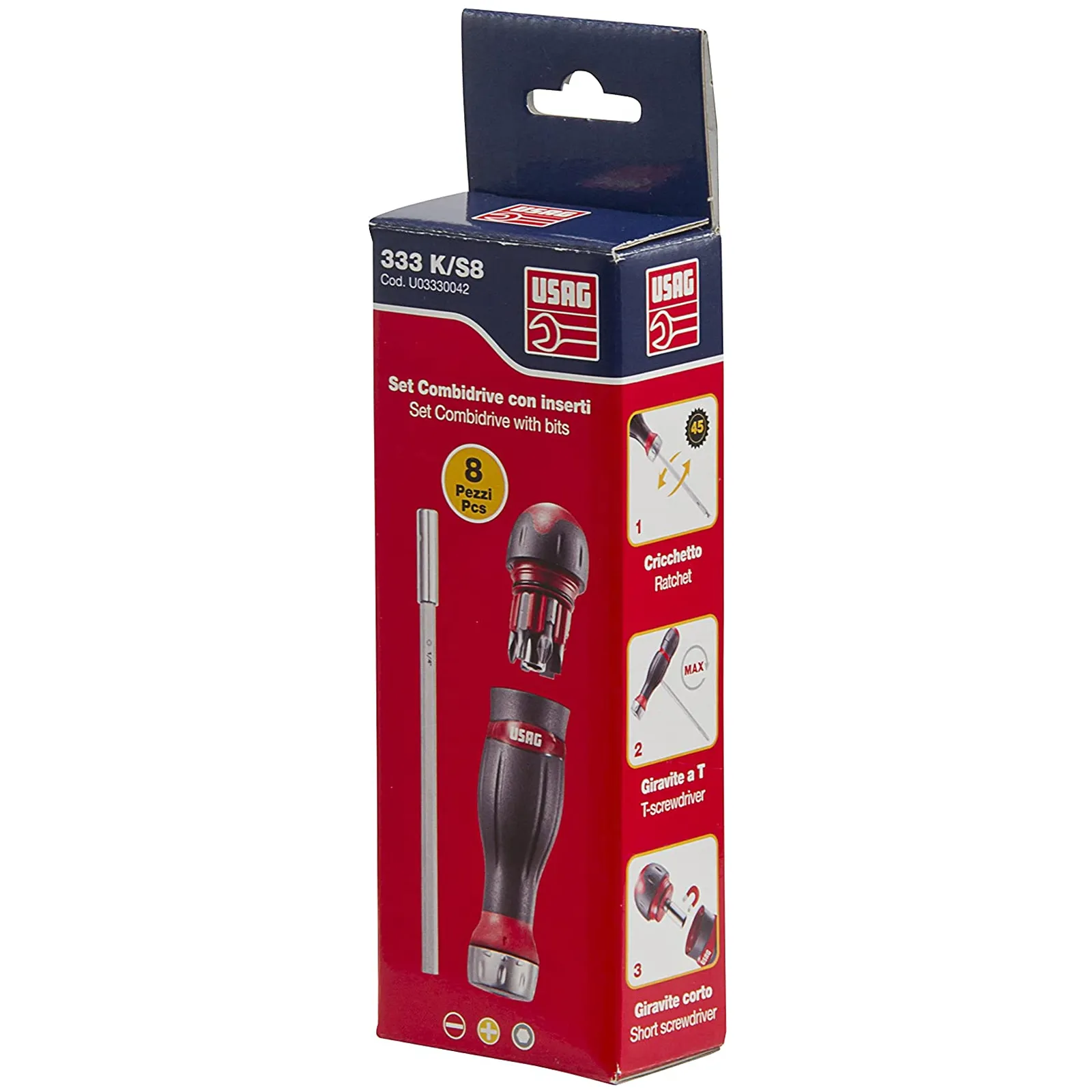 Set Combidrive Cacciavite Multiuso USAG Giravite con Inserti 1/4″ Cricchetto Reversibile 333 K/S8 - immagine 2