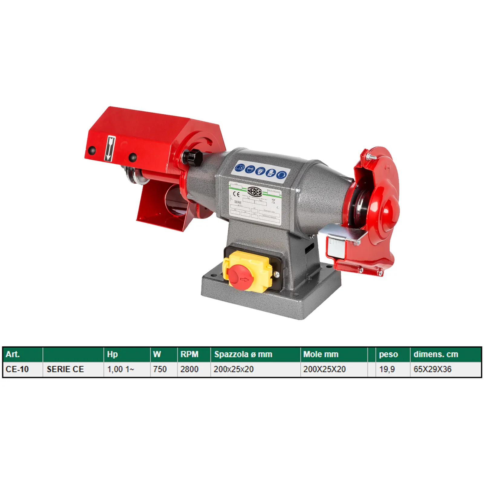 Smerigliatrice Combinata da Banco NEBES Mola Spazzola Monofase 750W Professionale articolo CE-10 DX - immagine 2