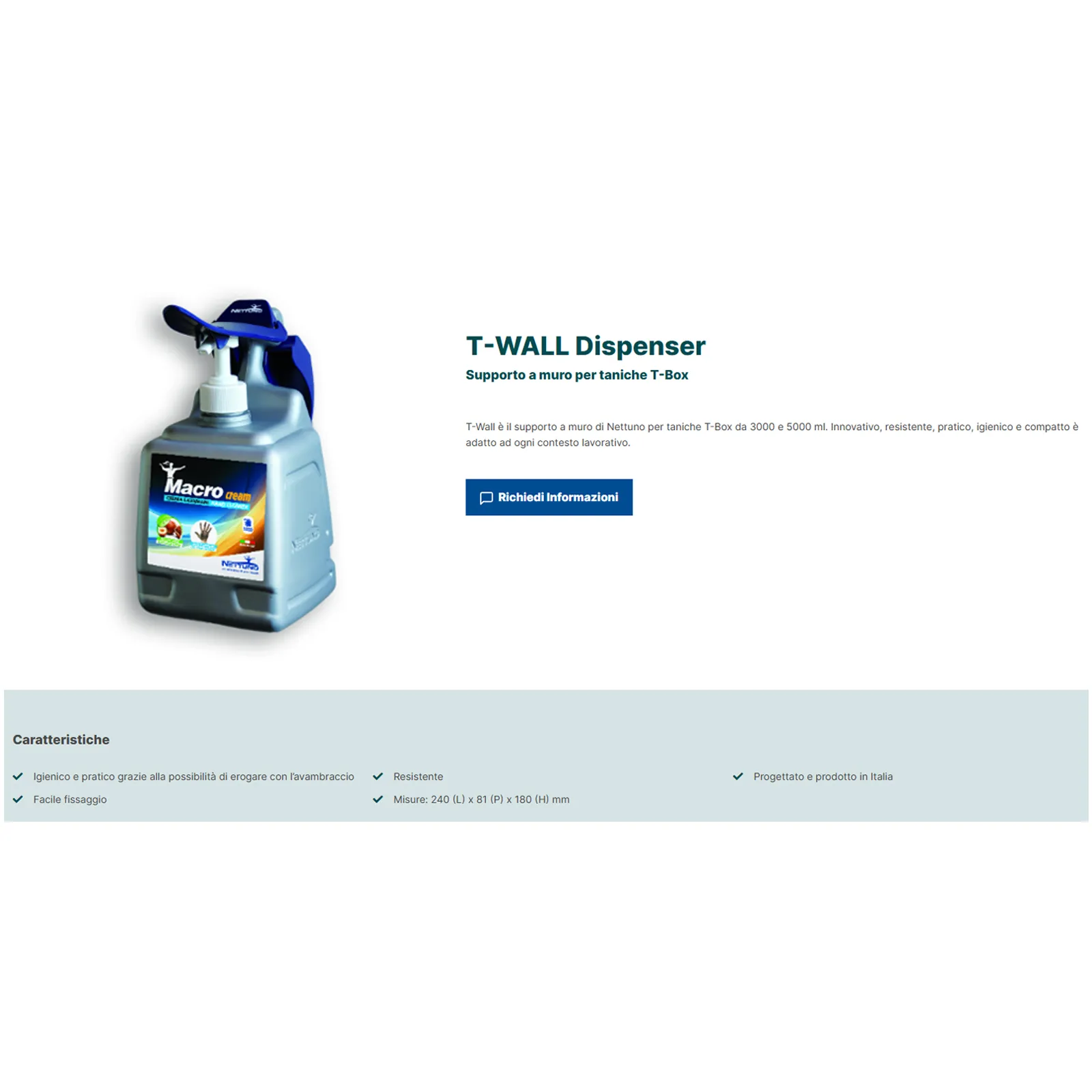 Supporto a Muro NETTUNO per Dispenser di Saponi Liquidi e Creme Gel con Dosatore tipo T-BOX articolo T-WALL - immagine 3