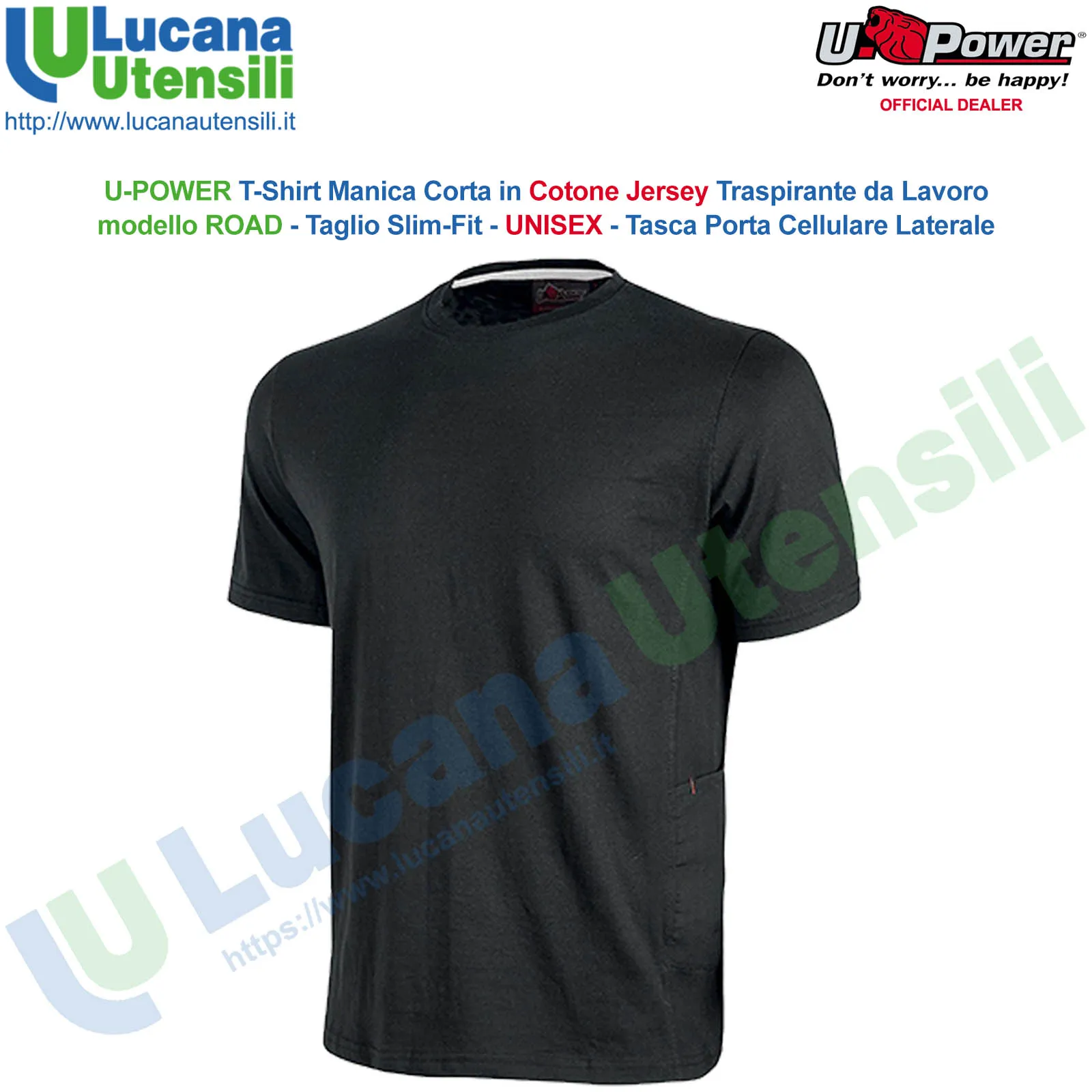 T-Shirt Manica Corta 100% Cotone da Lavoro U-POWER Maglietta Slim-Fit con Tasca ROAD - immagine 2