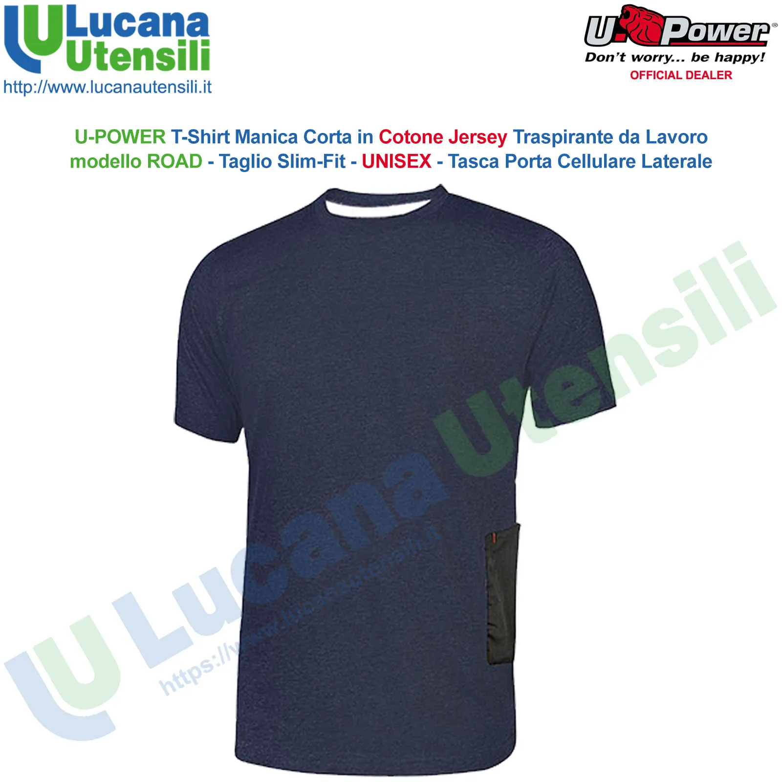 T-Shirt Manica Corta 100% Cotone da Lavoro U-POWER Maglietta Slim-Fit con Tasca ROAD - immagine 3
