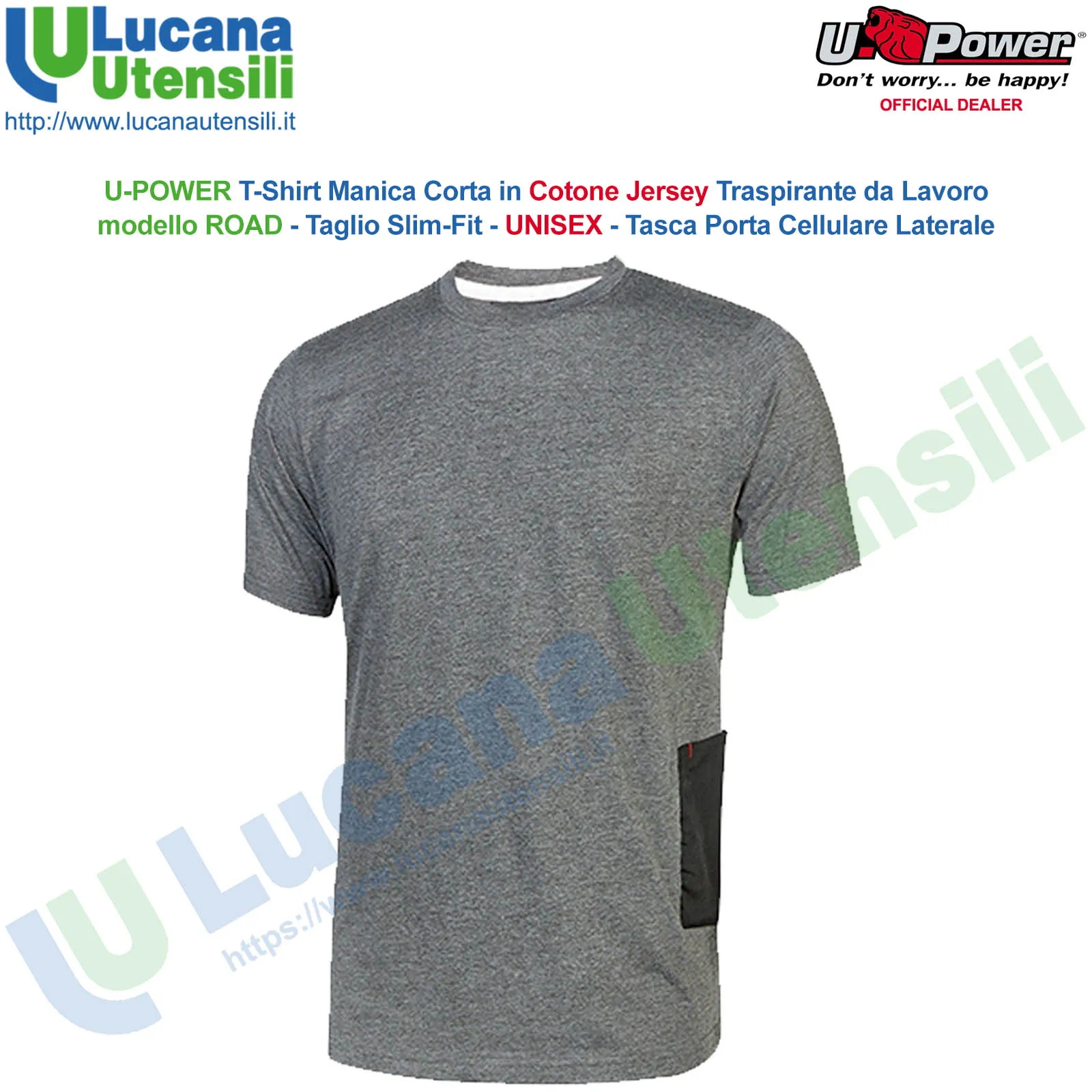 T-Shirt Manica Corta 100% Cotone da Lavoro U-POWER Maglietta Slim-Fit con Tasca ROAD - immagine 4
