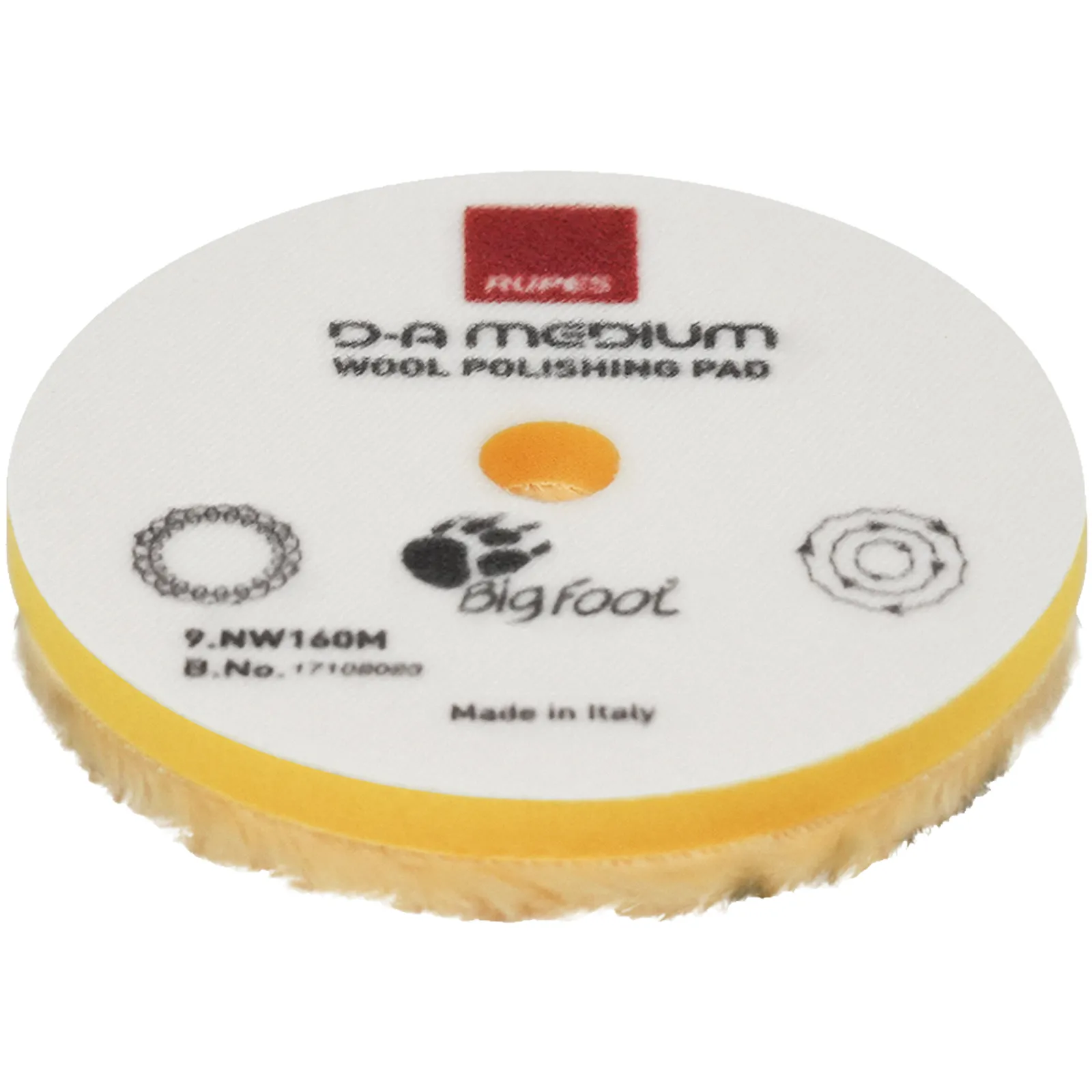 Tampone in Lana Giallo per Lucidatura RUPES BigFoot Nuova Serie D-A MEDIUM Intermedio per Rimozione Difetti Moderati modello 9.NW Series M