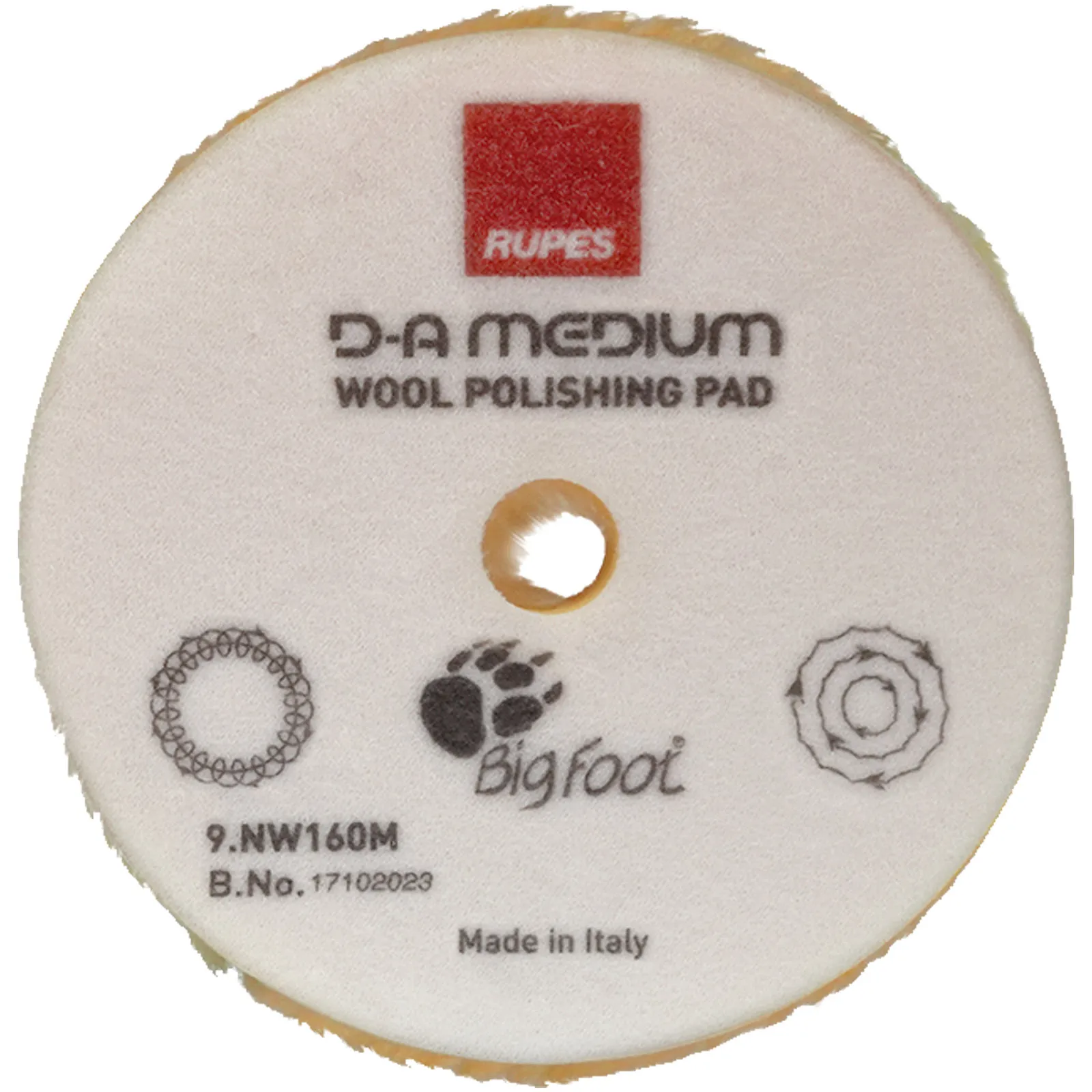 Tampone in Lana Giallo per Lucidatura RUPES BigFoot Nuova Serie D-A MEDIUM Intermedio per Rimozione Difetti Moderati modello 9.NW Series M - immagine 2