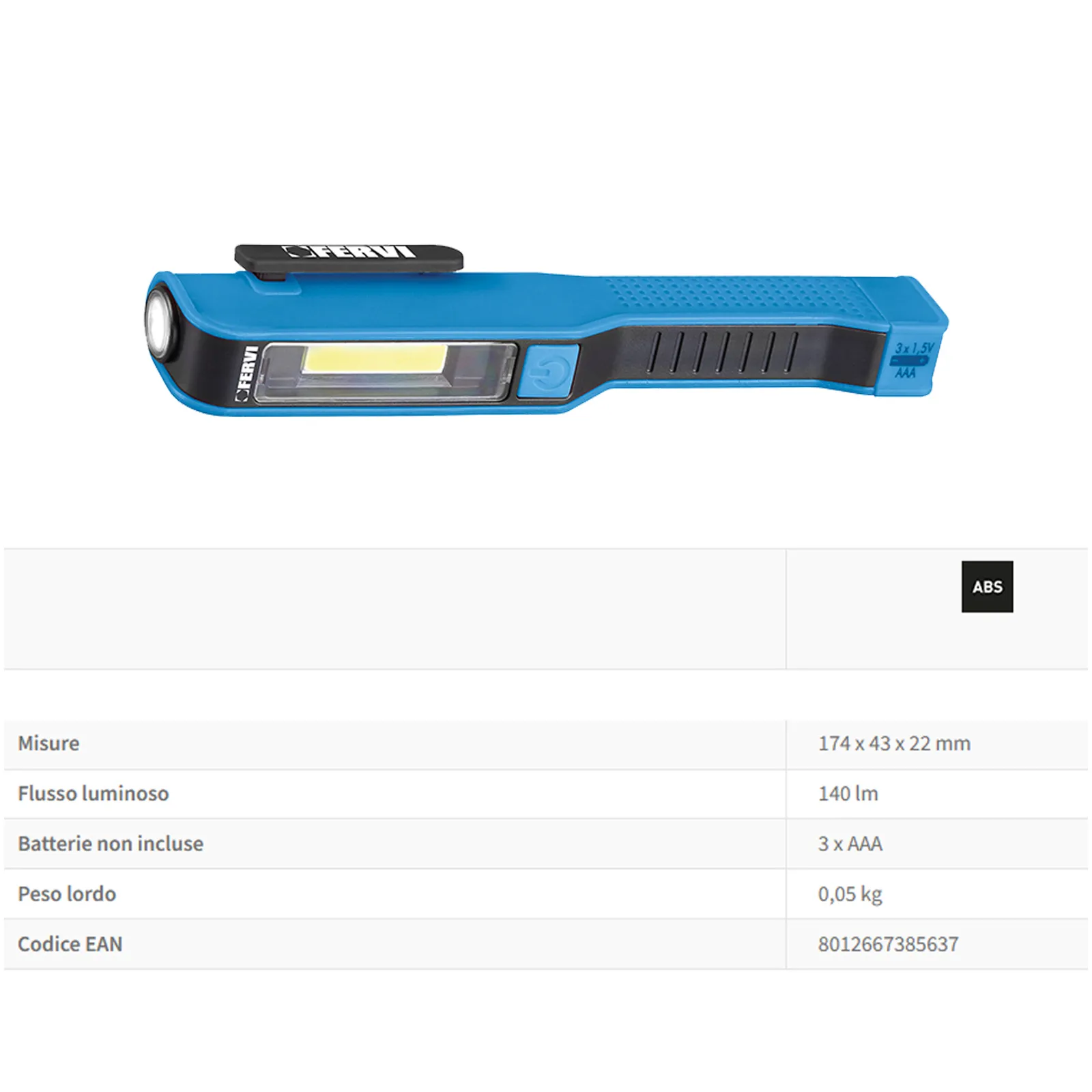 Torcia Tascabile COB LED a Batterie FERVI Portatile a Forma di Penna con Clip Girevole Magnetica articolo 0128A - immagine 2