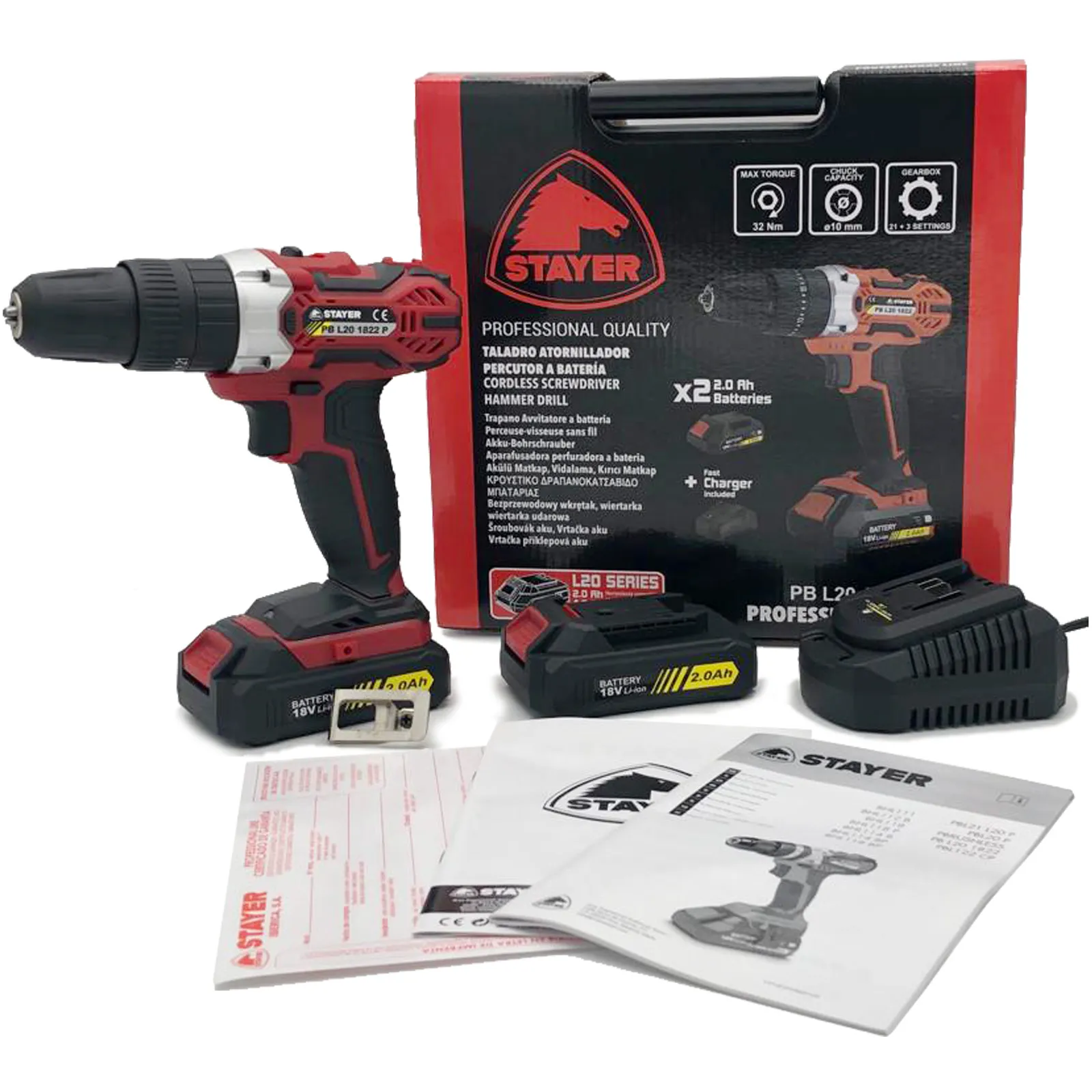 Trapano Avvitatore con Percussione a Batteria 18V STAYER Kit Valigetta Accessori Professional Line PB L20 1822 PK - immagine 3