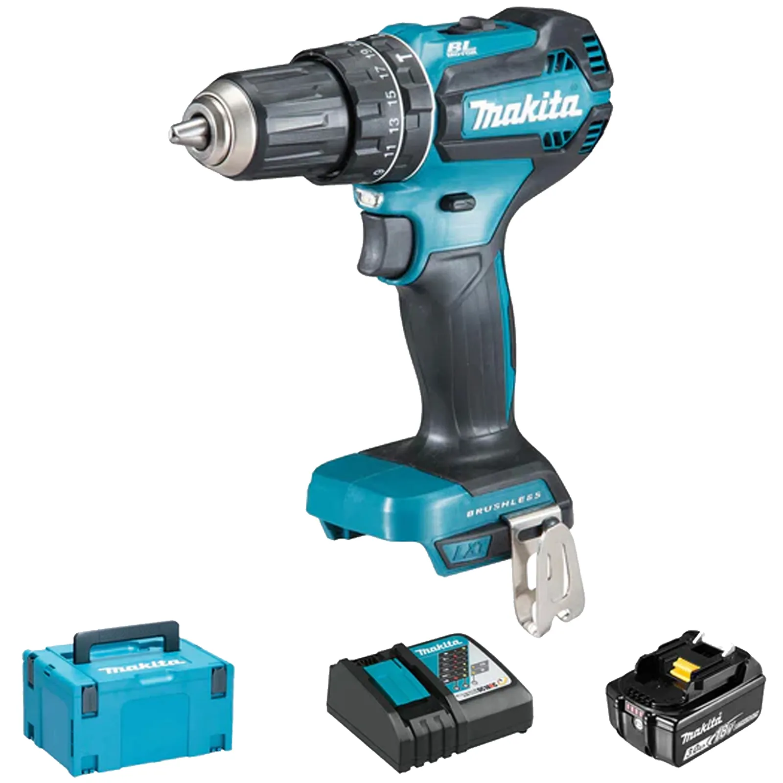 Trapano Avvitatore con Percussione a Batteria 18V MAKITA Kit 2 Batterie Caricabatterie e Valigetta modello DHP485RTJ - immagine 2