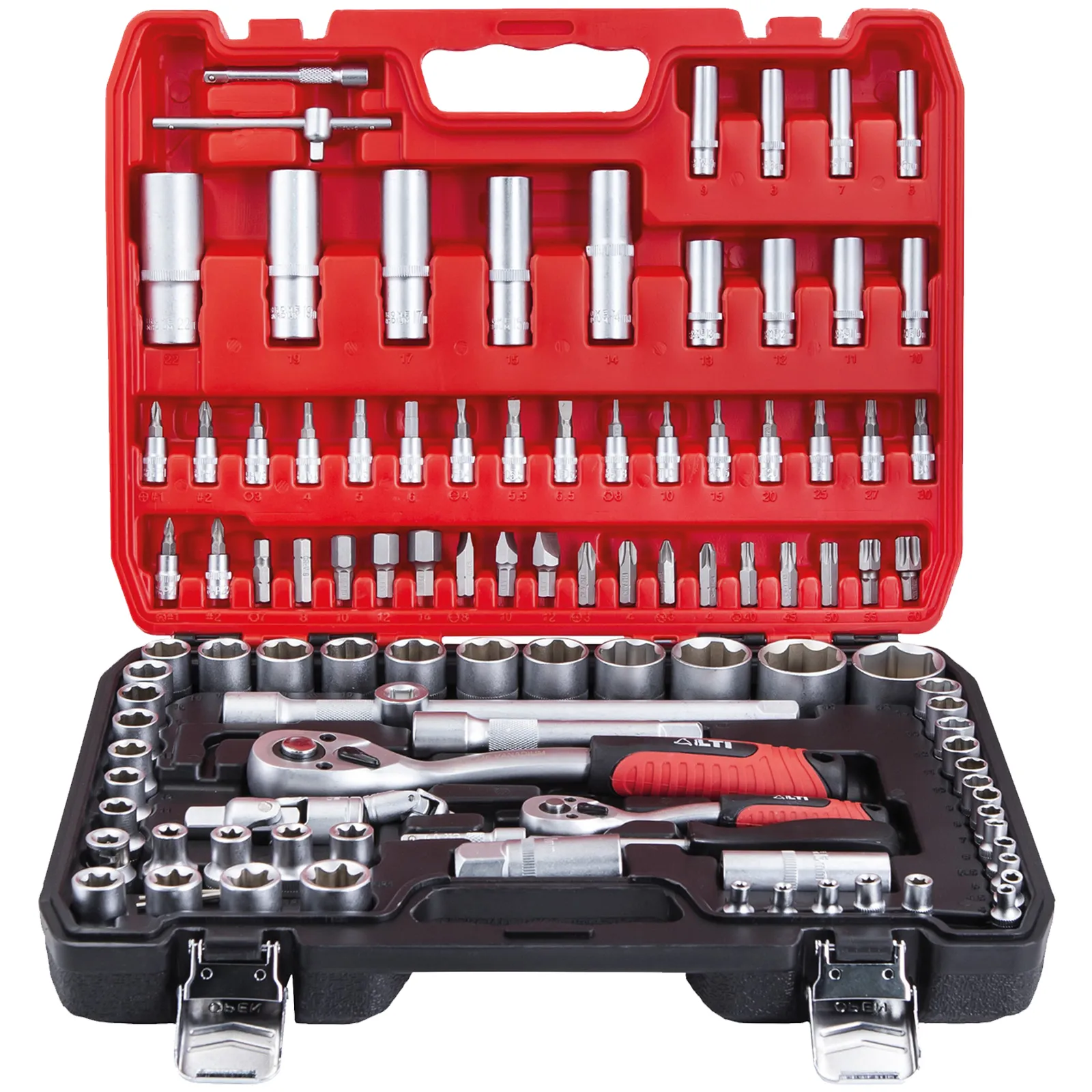 Valigetta Assortimento 108 Inserti Bussole Accessori 1/2″ 1/4″ LTI KRINO Cricchetto Reversibile Cassetta Utensili 64230030