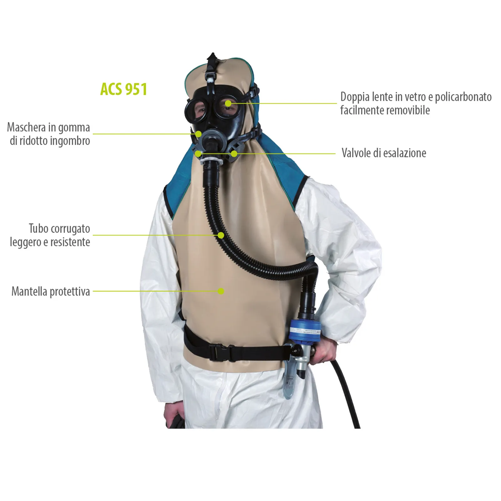 Set Respiratore Isolante SPASCIANI Maschera per Sabbiatura a Protezione Completa modello ACS 951 - immagine 2