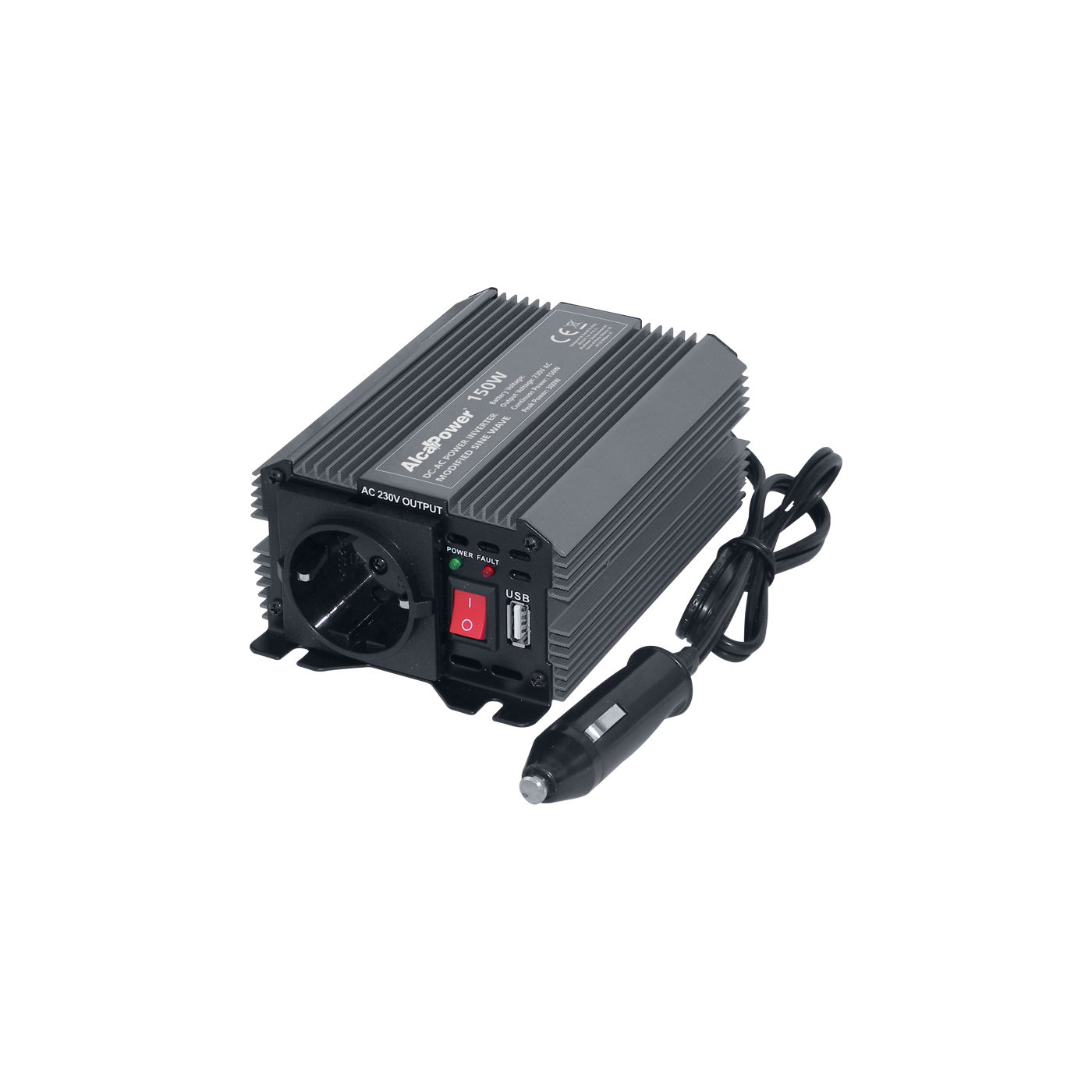 Inverter Soft Start 150W Input 12V DC Output 230V AC 50Hz; USB 5V 500mA