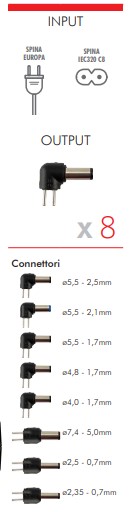 Alimentatore switching 65W – 19Vdc 3,42A – 8 Connettori - immagine 2